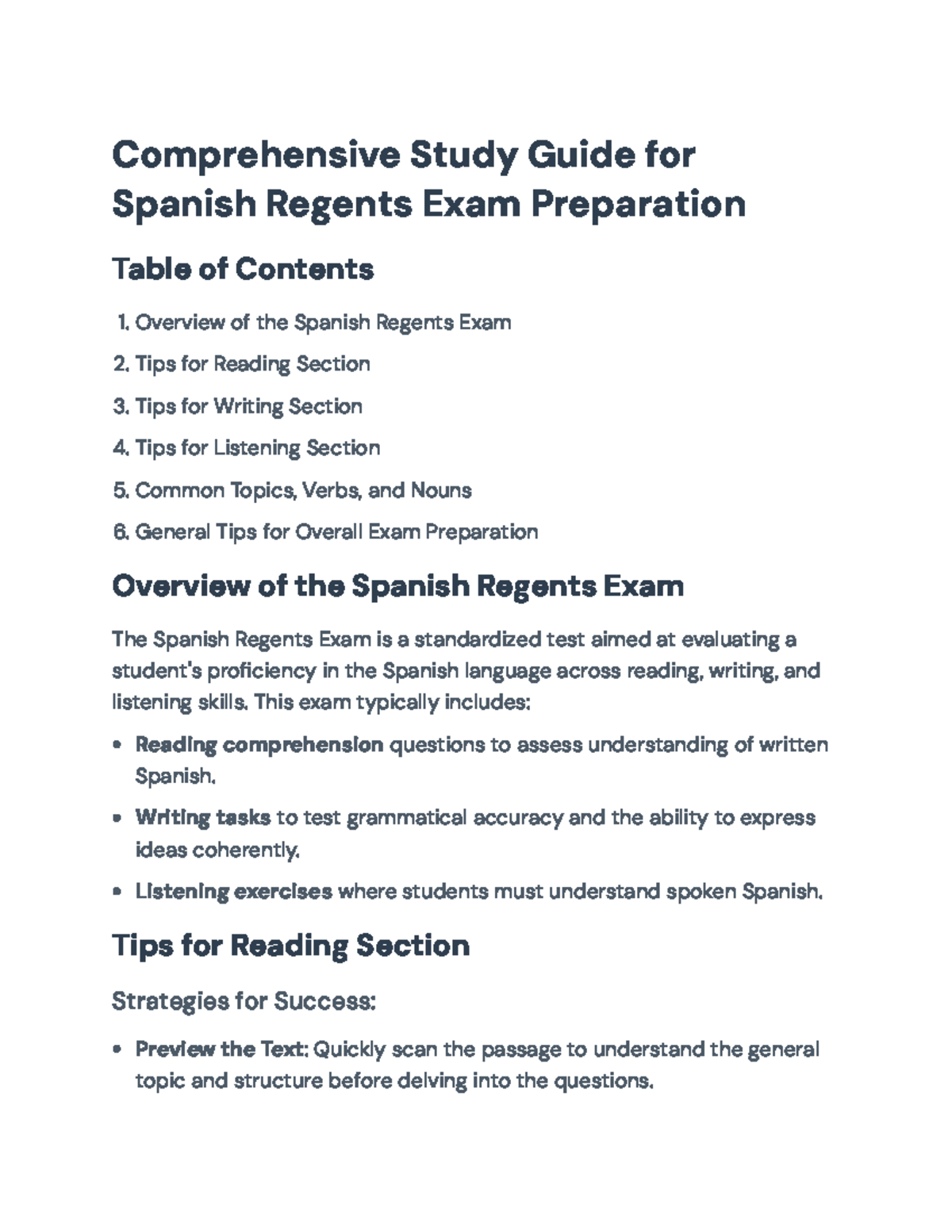 Spanish Regents Exam Prep: Essential Guide for Success Strategies - Studocu