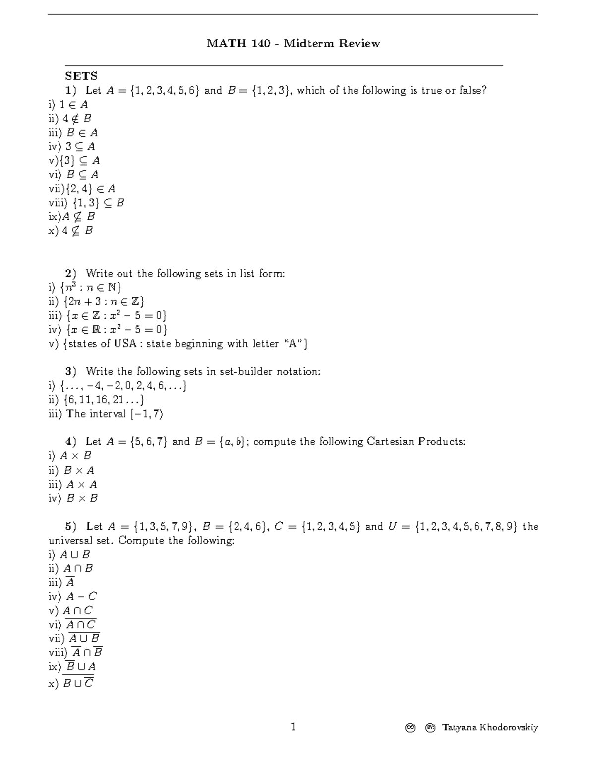 MATH140 Midterm Review Questions and Solutions - Studocu