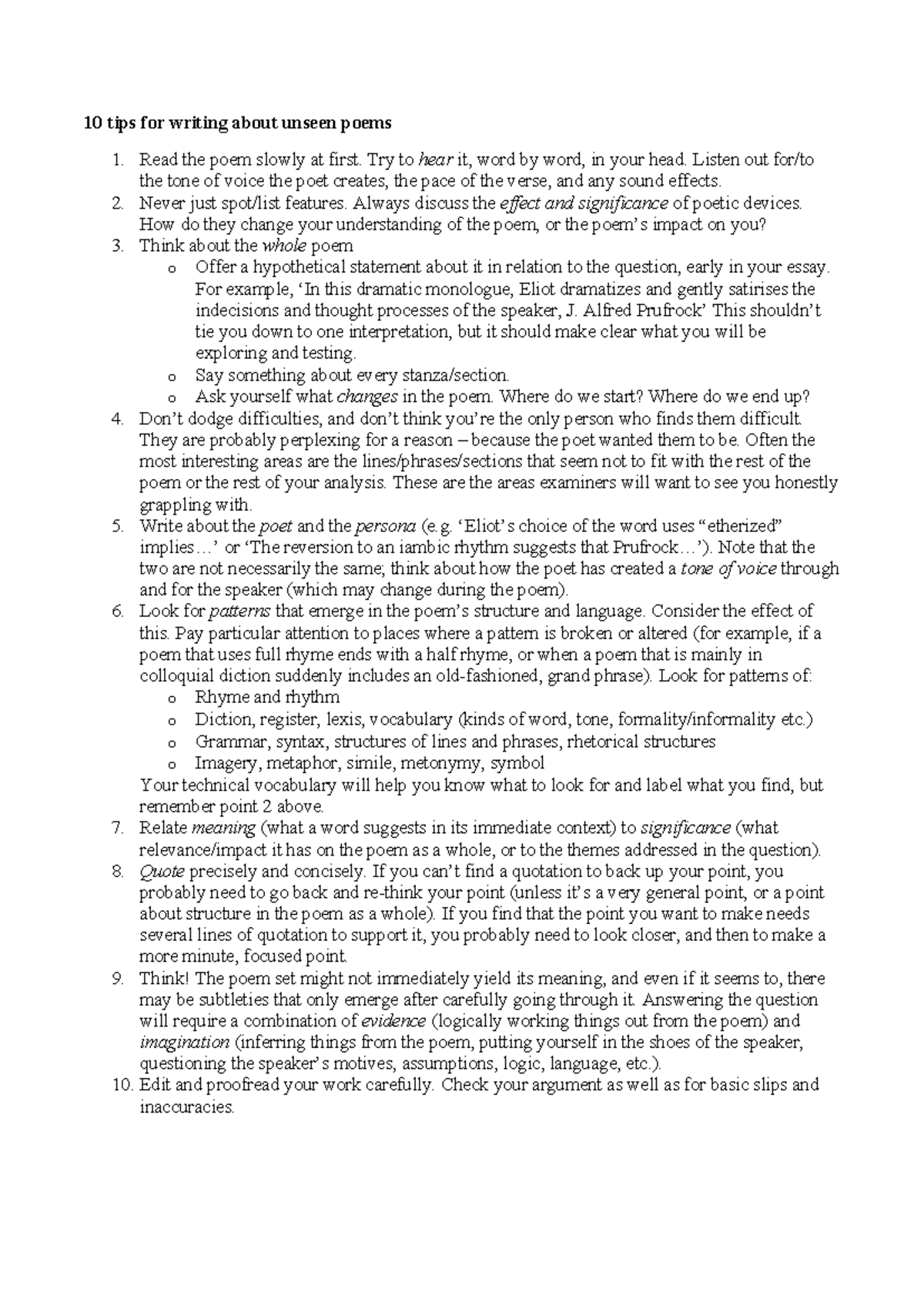 HSC Poetry Analysis Tips: Mastering Unseen Poem Essays - Studocu
