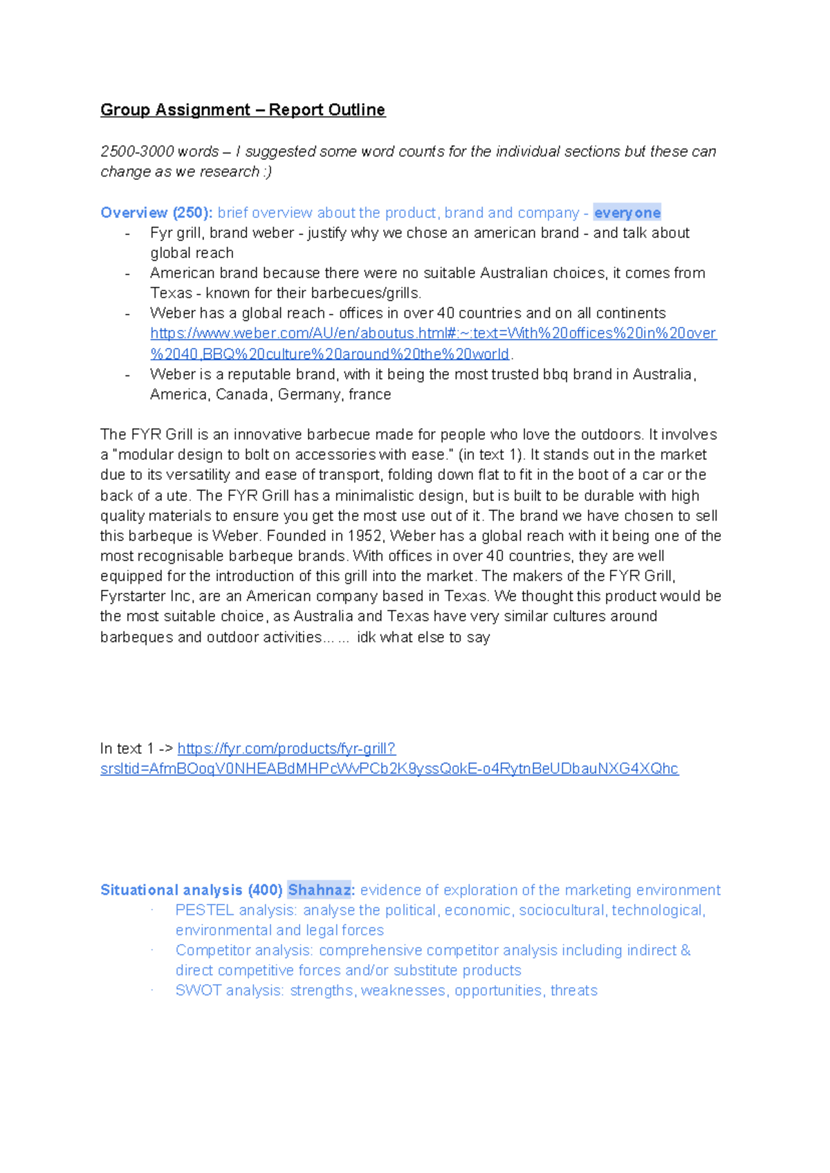 Group Assignment – Report Outline - Group Assignment – Report Outline ...
