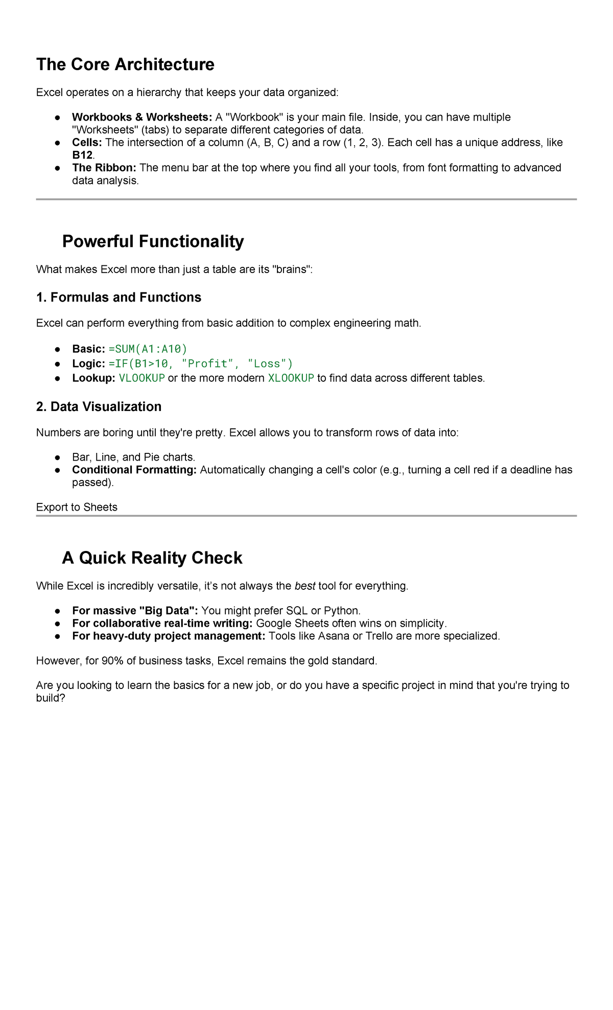Excel Basics: Understanding Core Architecture and Functionality ...