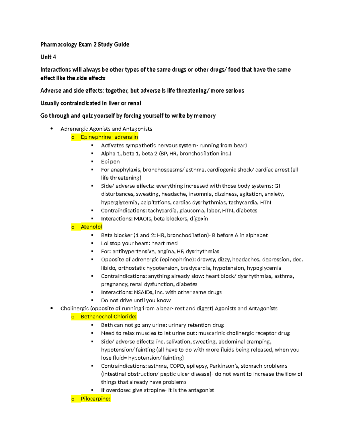 Pharmacology Exam 2 Study Guide: Key Concepts and Drug Interactions ...