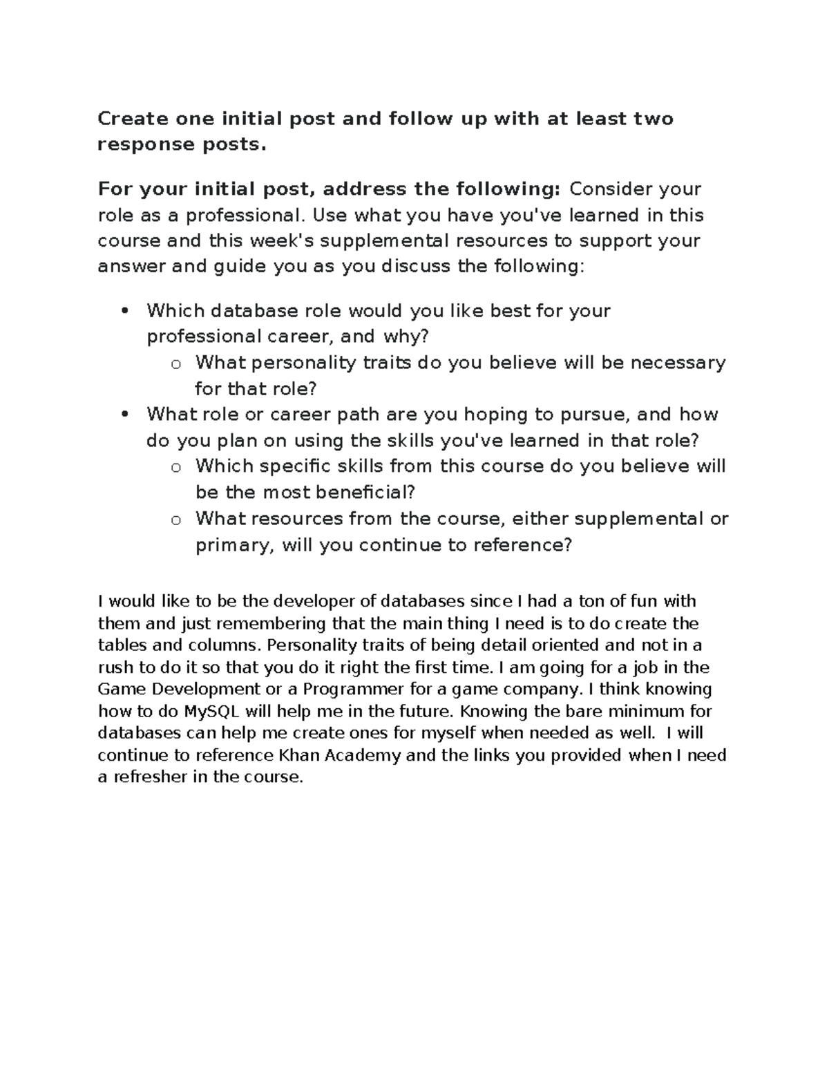 Discussion 8 - Create one initial post and follow up with at least two ...