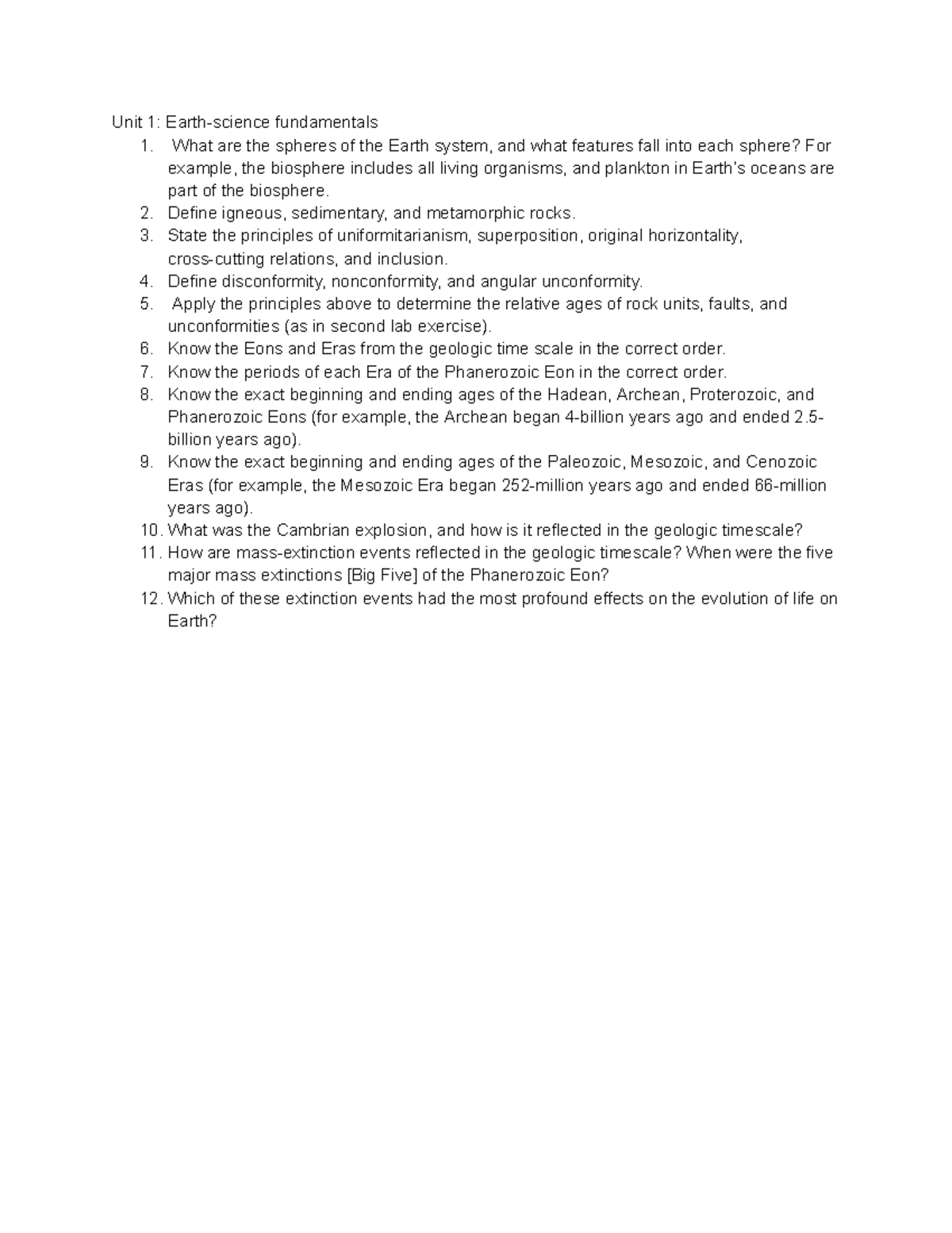GE123 - Final Study Guide for Earth Science Fundamentals - Unit 1 ...