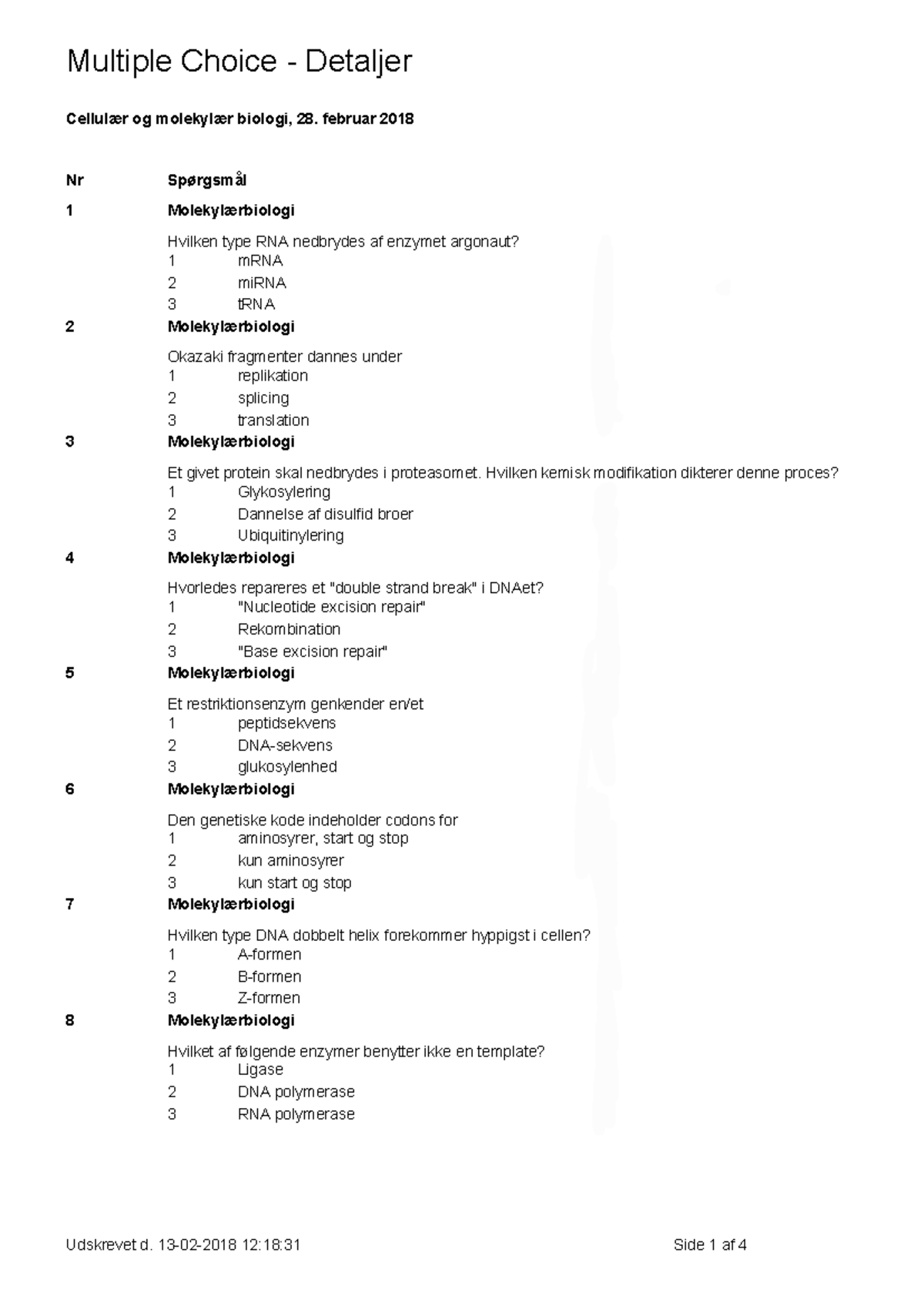 Samlet-CMB-MC-Überblick auf Molekylærbiologi Spørgsmål und Antworten ...