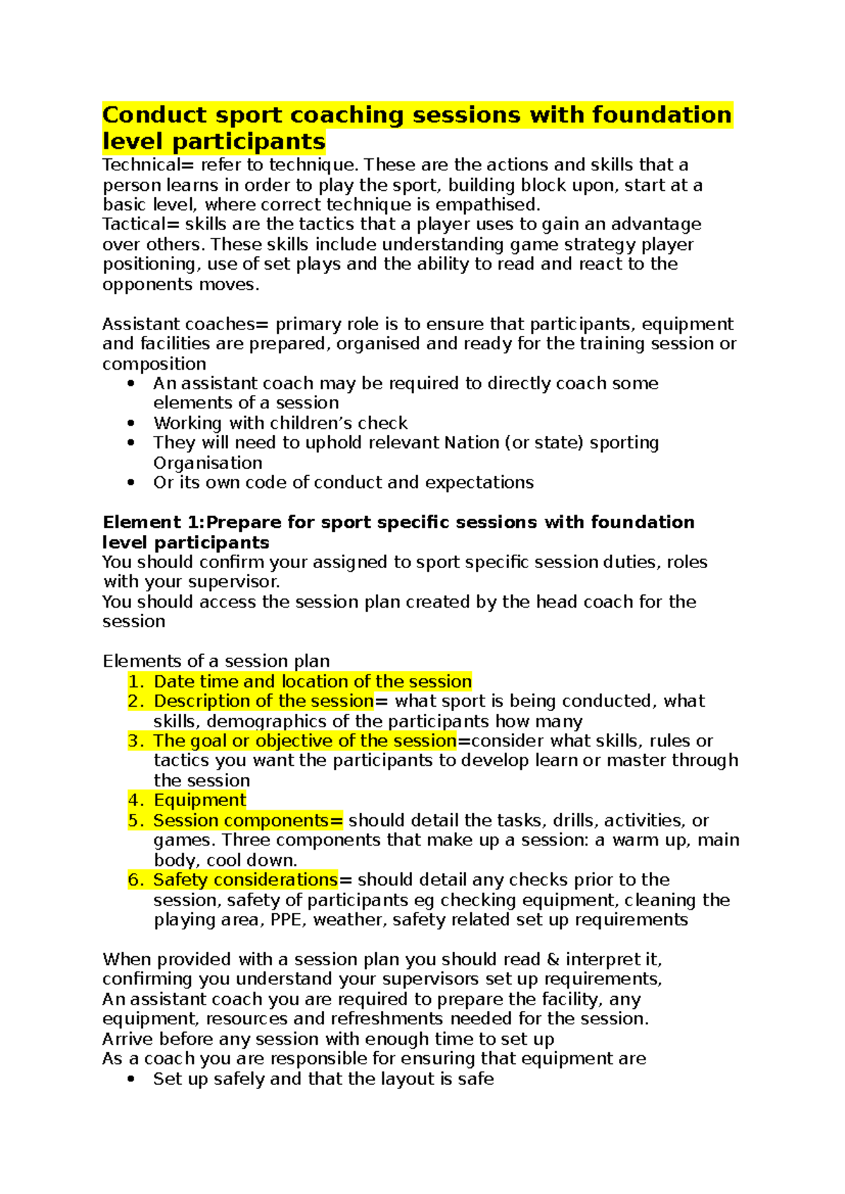 Sport Coaching Techniques for Foundation Level Participants (SR101 ...