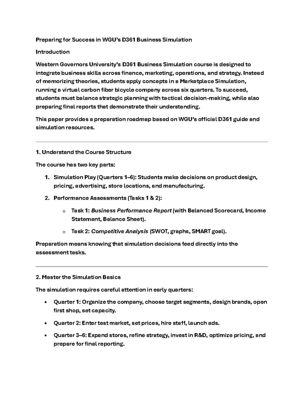 D361 Business Simulation Prep Guide: Strategies for Success - Studocu