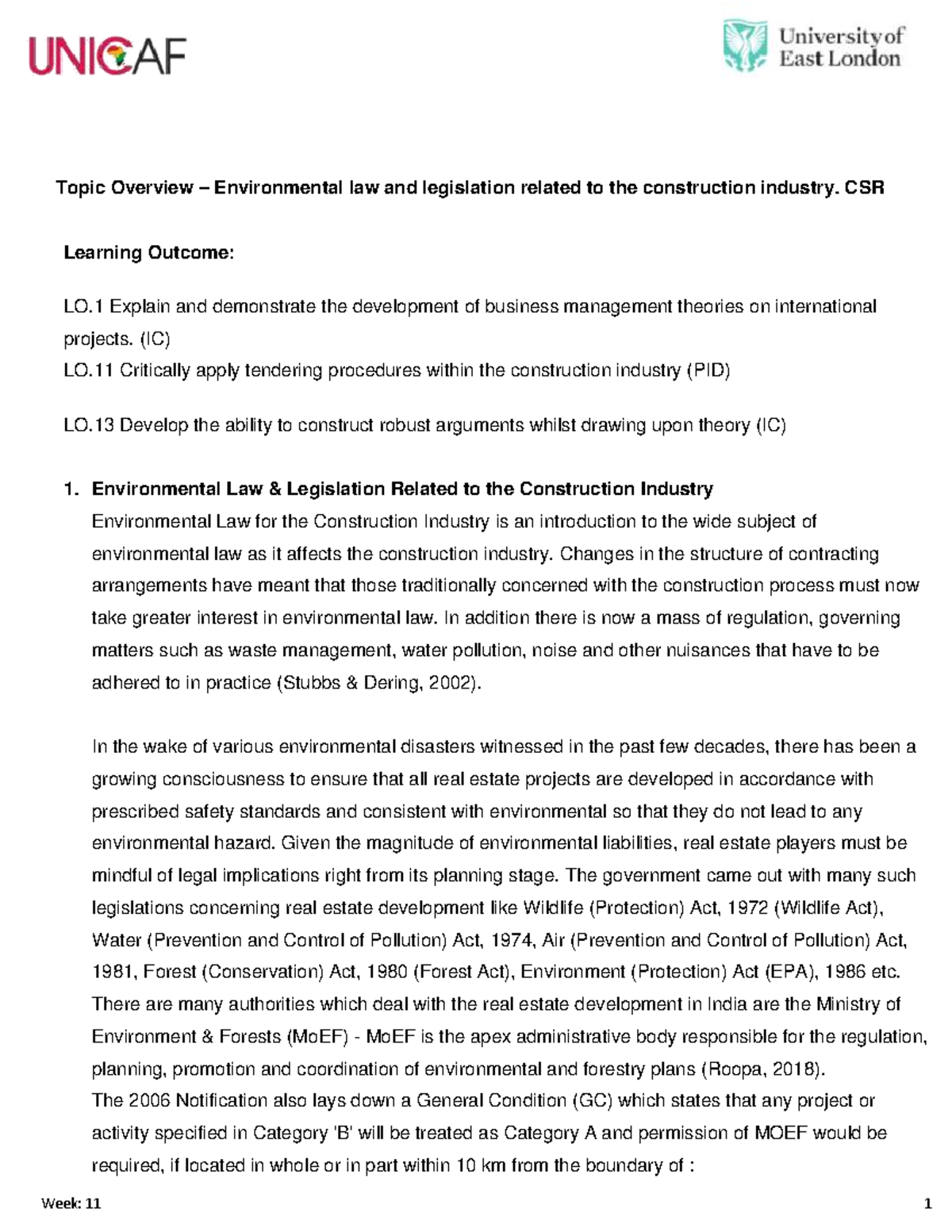 Environmental Law & CSR in Construction Industry (IC, PID) - Studocu