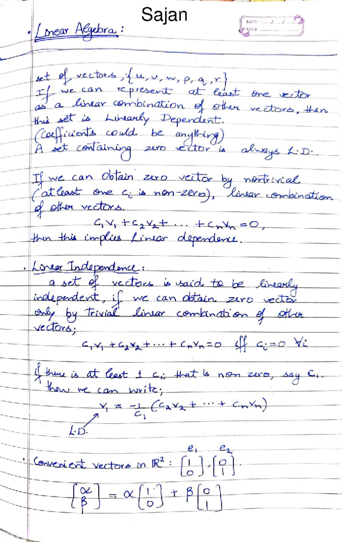 Linear Algebra 19: Comprehensive Notes on Vectors and Matrices - Studocu