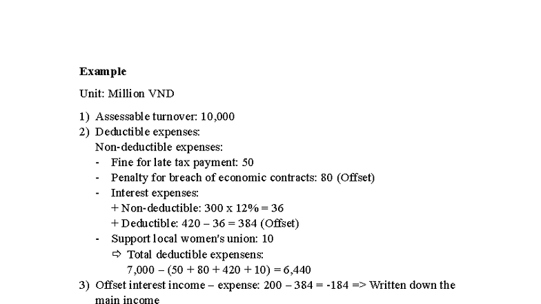 CIT Calculation Example: Assessable Income & Deductible Expenses - Studocu