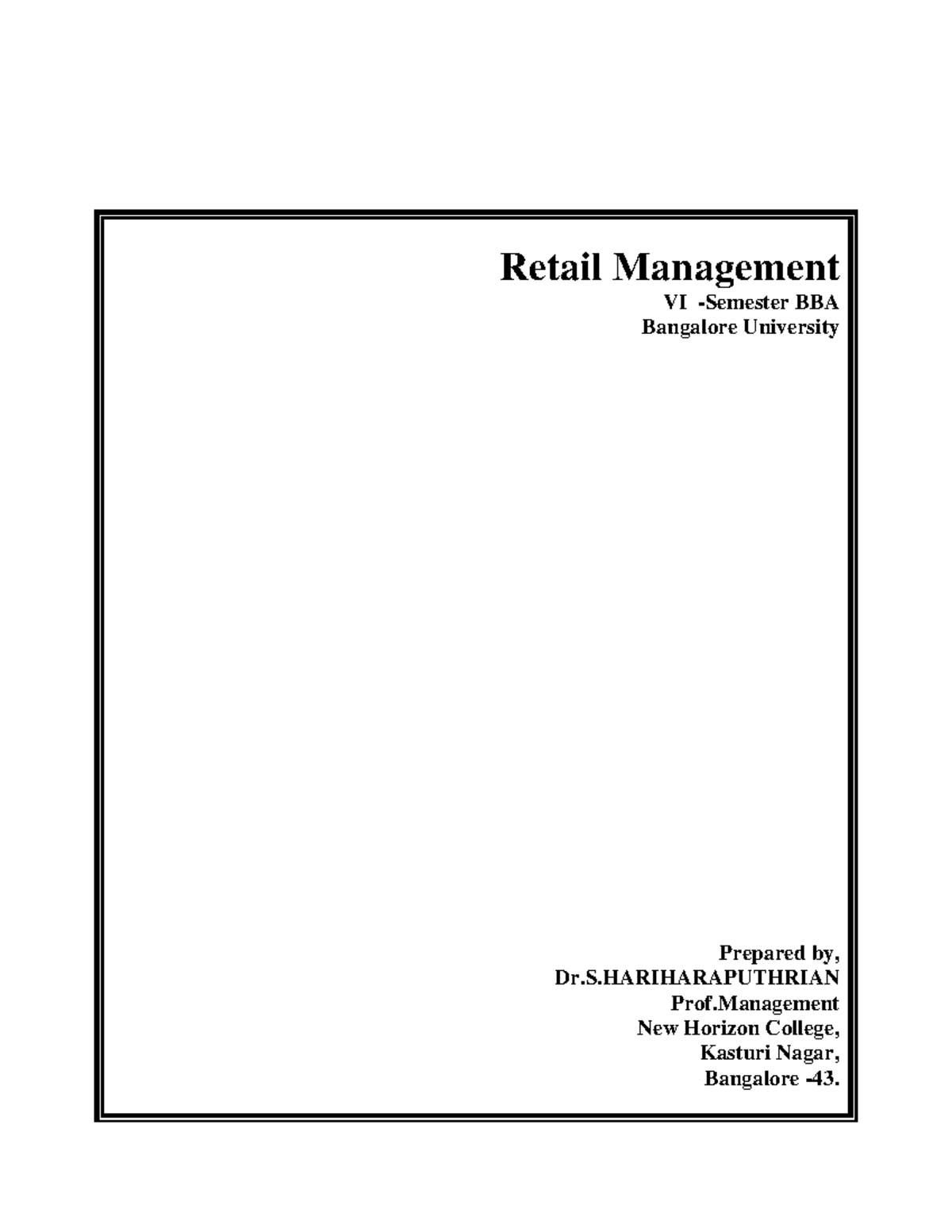 VI SEM BBA Retail Management Notes - Bangalore University - Studocu