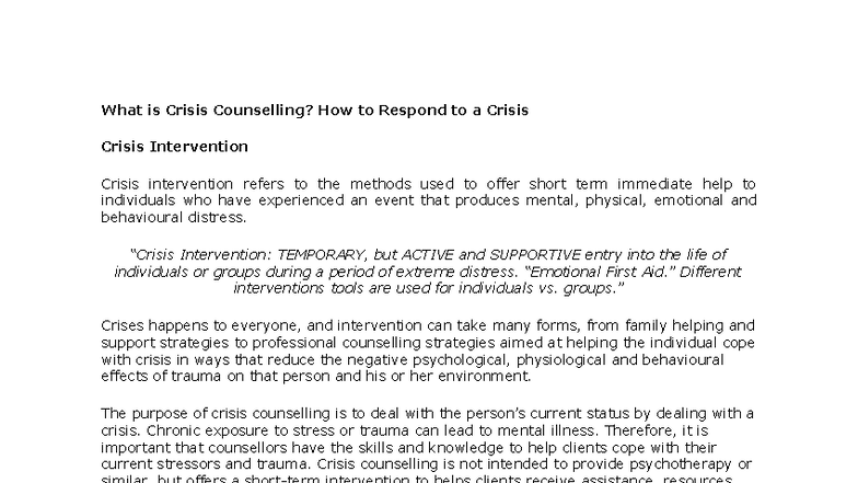 Crisis Counselling: Understanding Intervention Strategies and Support ...