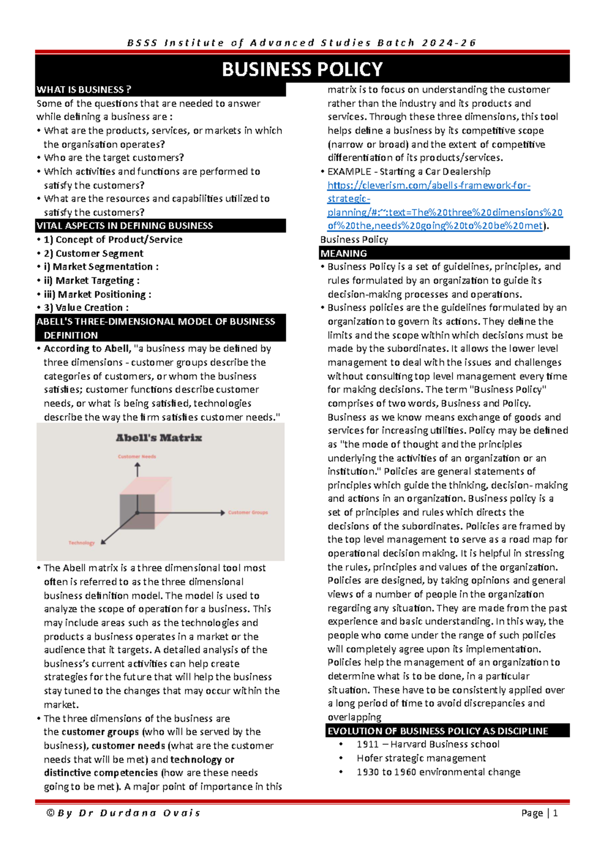 BPSA UNIT 1: Understanding Business Policy & Strategic Analysis - Studocu