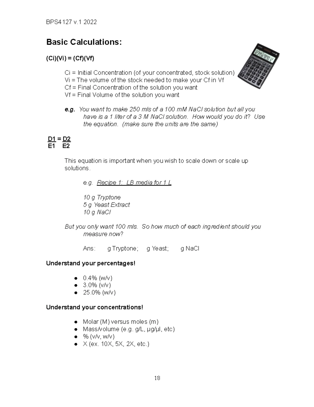 Bioinformatics Lab BPS 4127: Week 1 Manual & Pipetting Exercises - Studocu