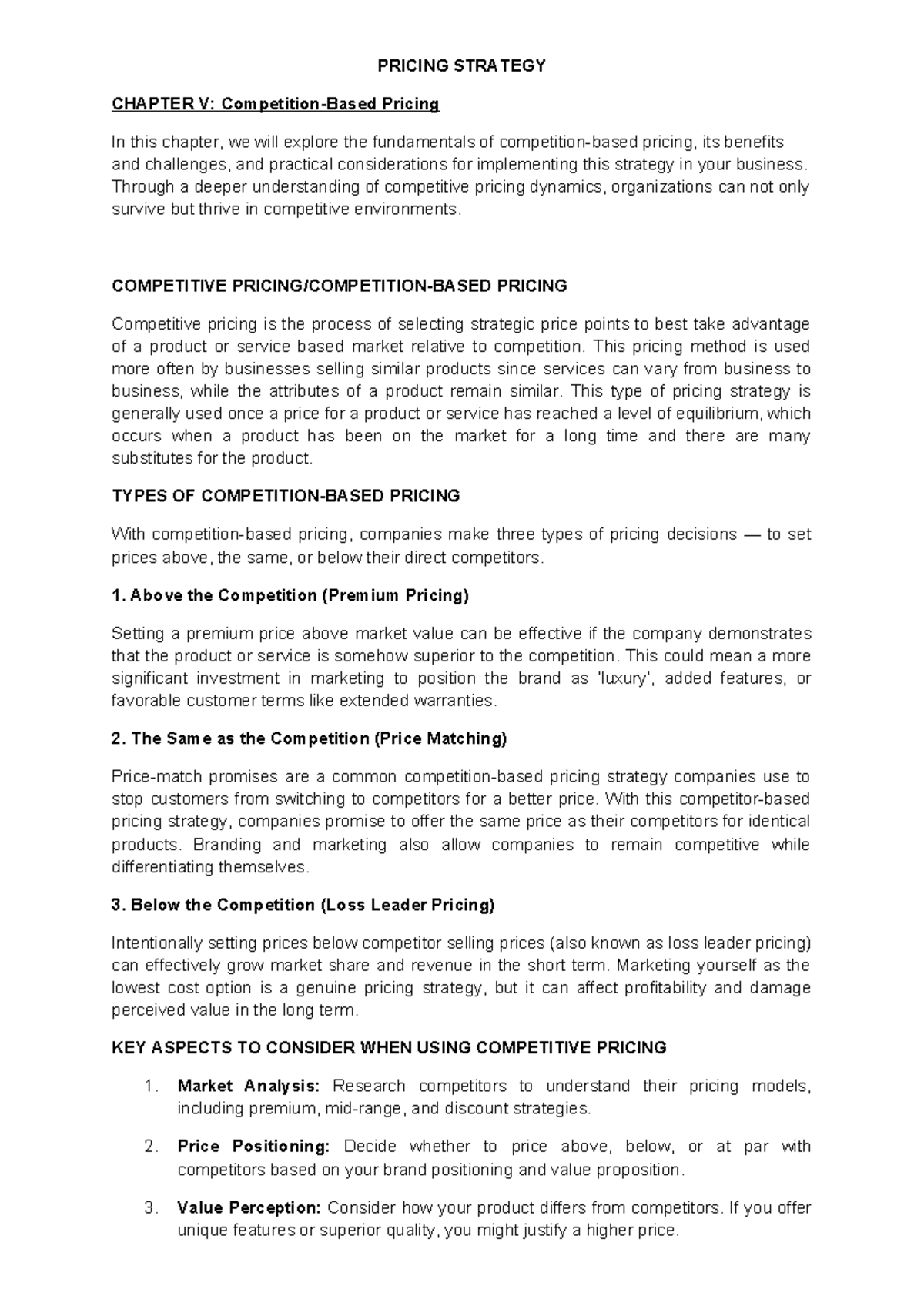 Pricing Strategies: Competition-Based Overview - Finals Module - Studocu