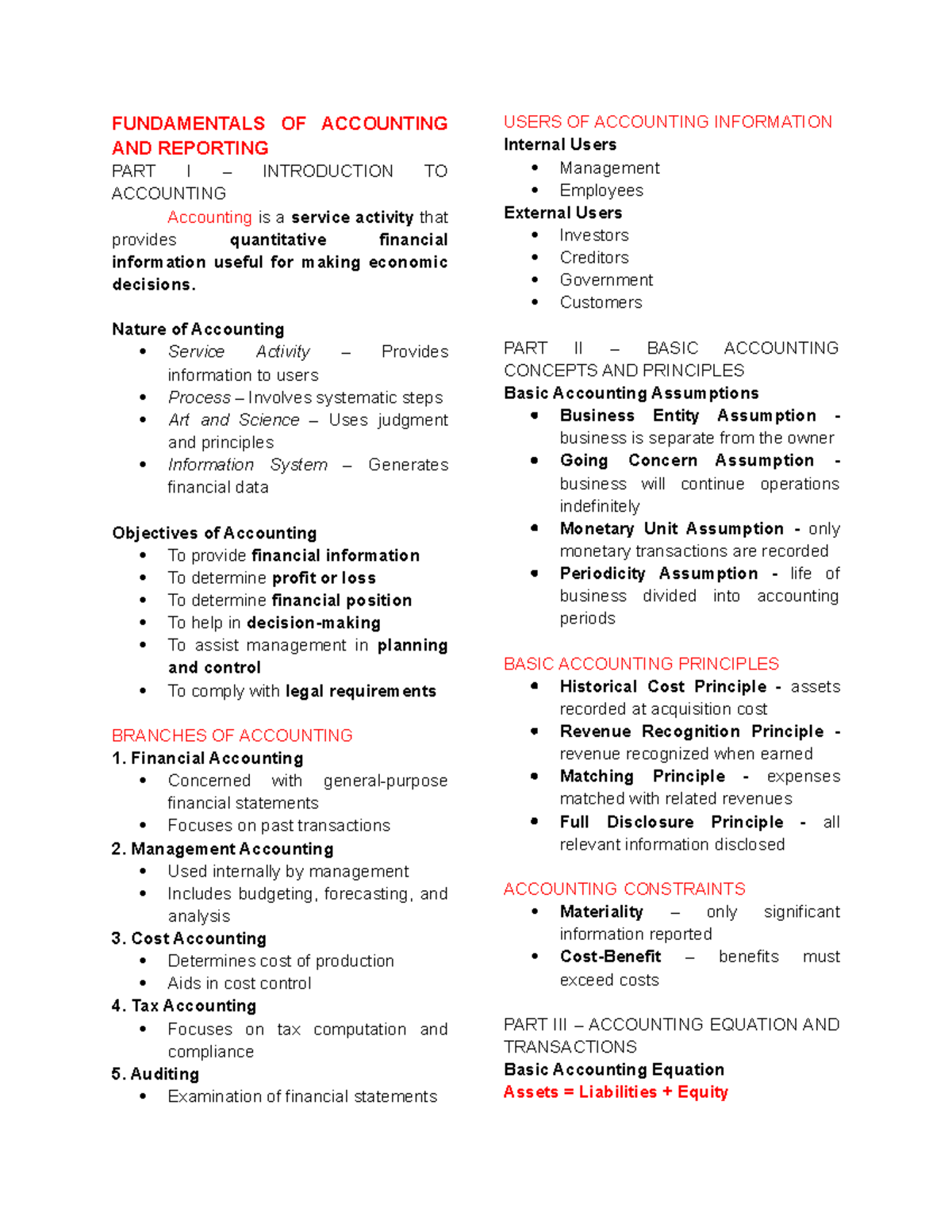 FUNDAMENTALS OF ACCOUNTING AND REPORTING PART I: INTRODUCTION TO ...