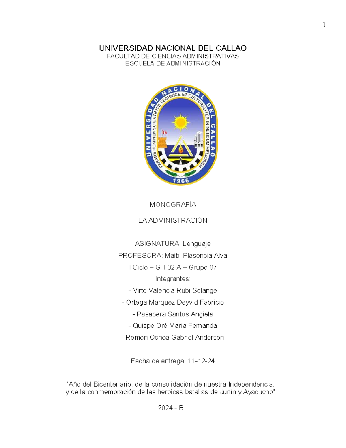 Monografía sobre la Administración - GH01A Grupo 8 - Document Preview