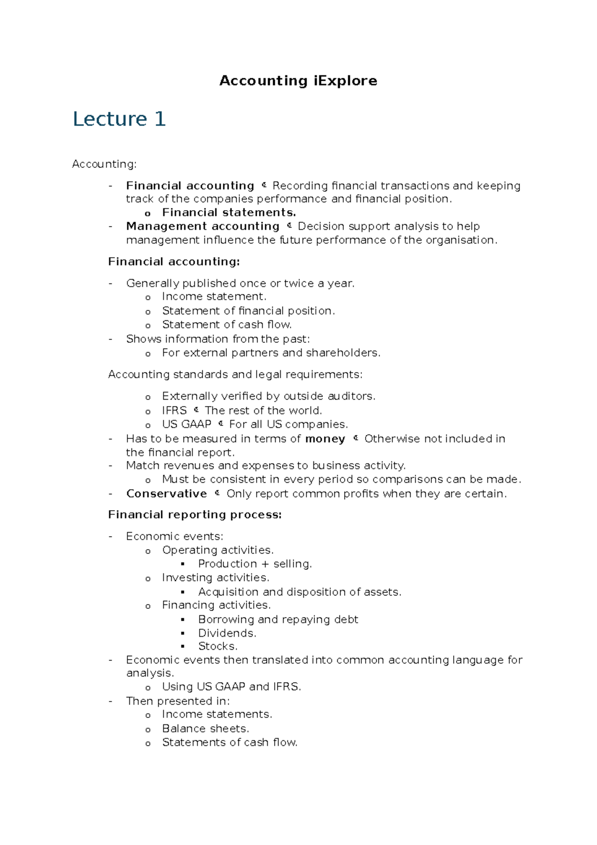 Accounting i Explore: Lecture Notes Overview and Key Concepts - Studocu