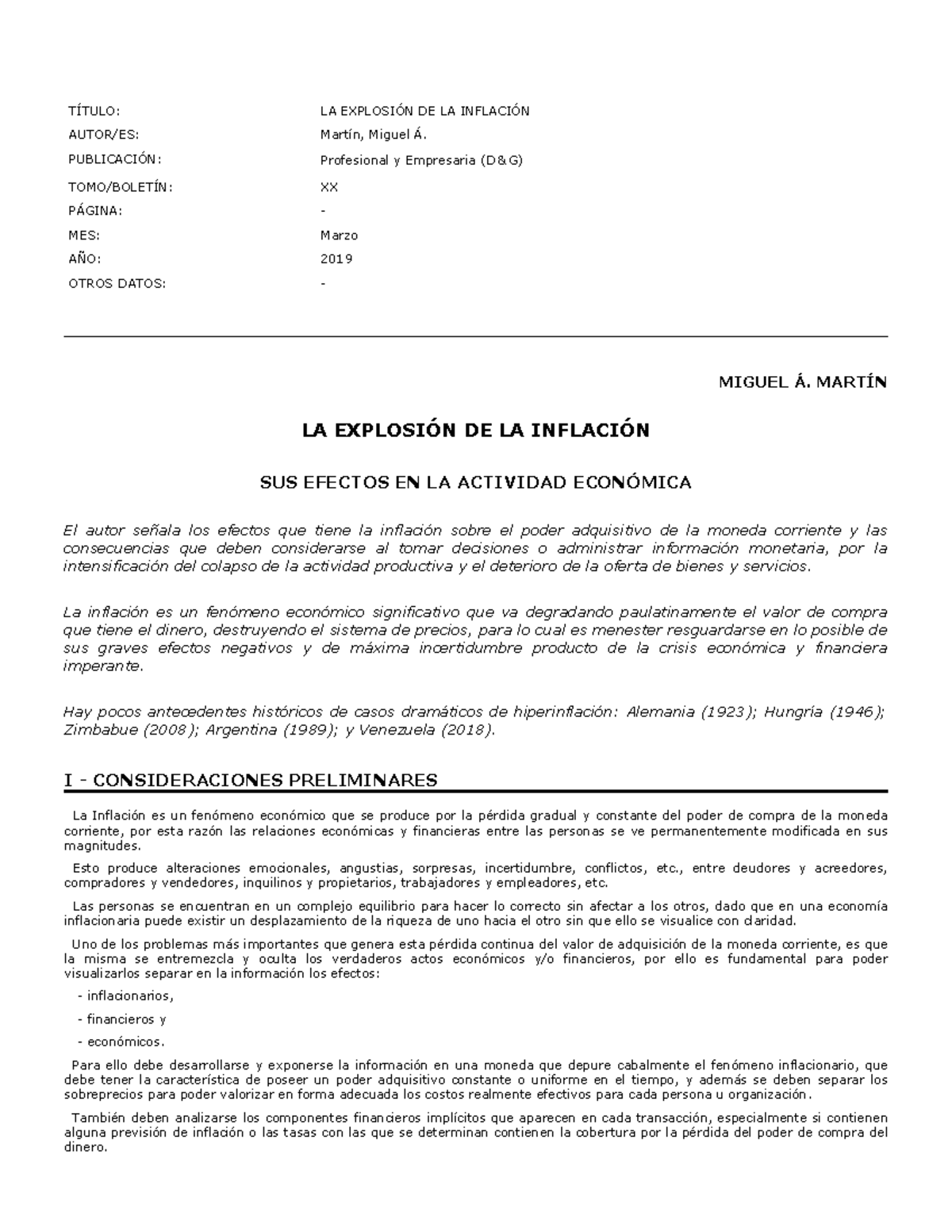 LA- EXPLOSIÓN DE LA INFLACIÓN Y SU IMPACTO EN LA ECONOMÍA - Studocu