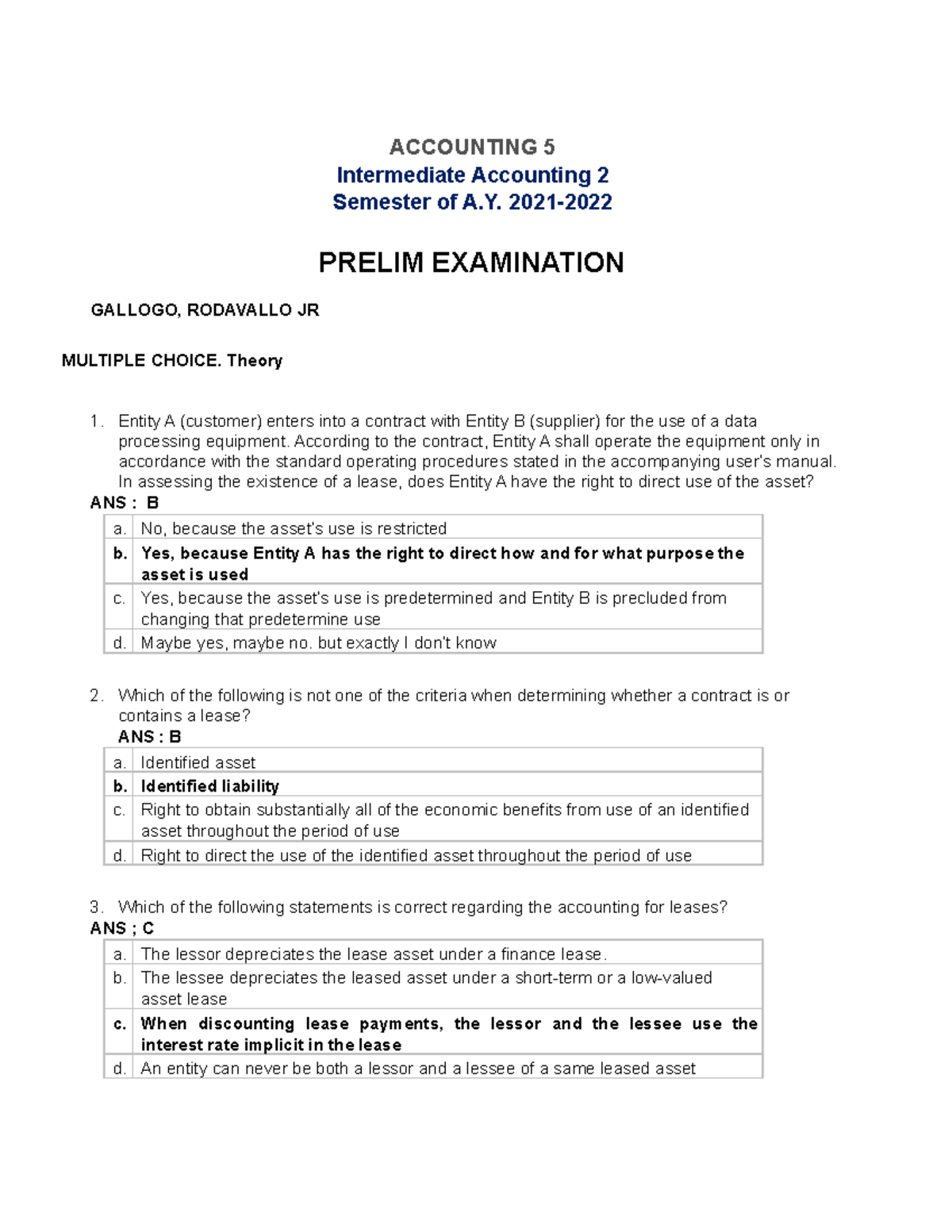 Final Exam Study Guide for Intermediate Accounting (ACC 5) - Studocu