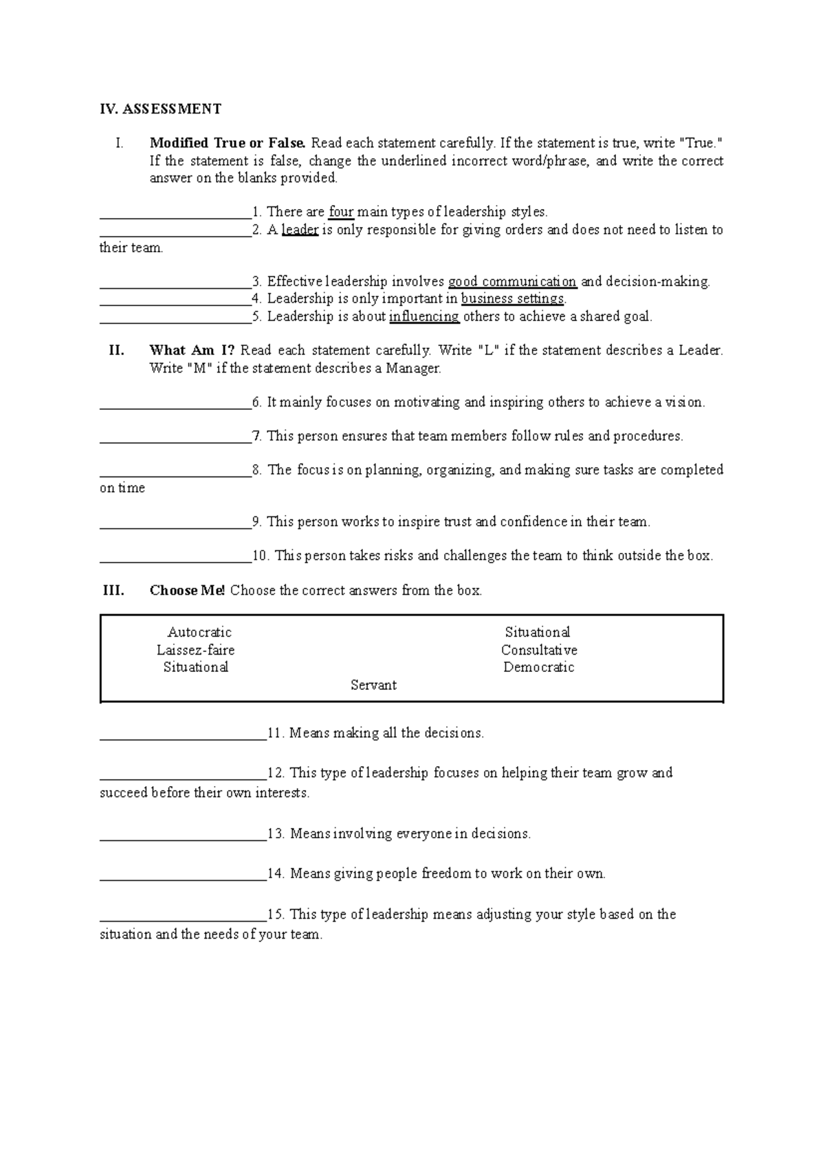 TTAC Assessment - notes - IV. ASSESSMENT I. Modified True or False ...