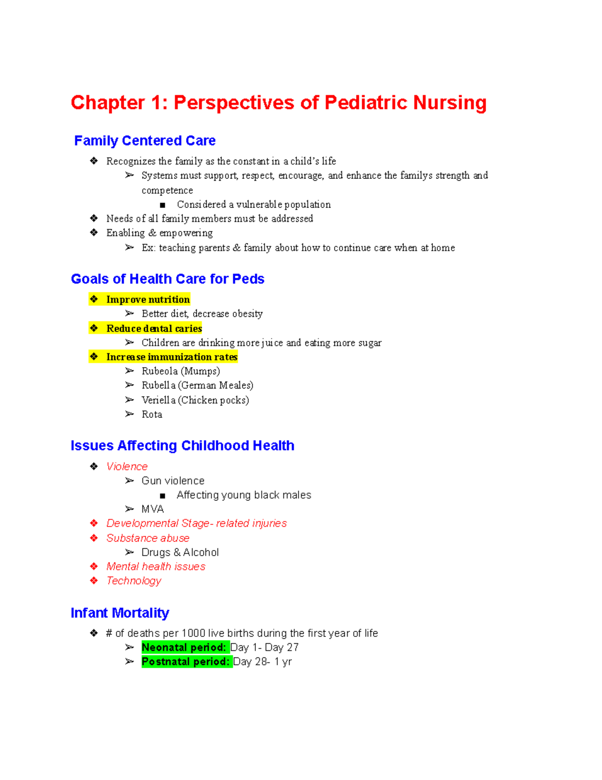 PEDS 101: Final Exam Study Notes on Pediatric Nursing Principles - Studocu