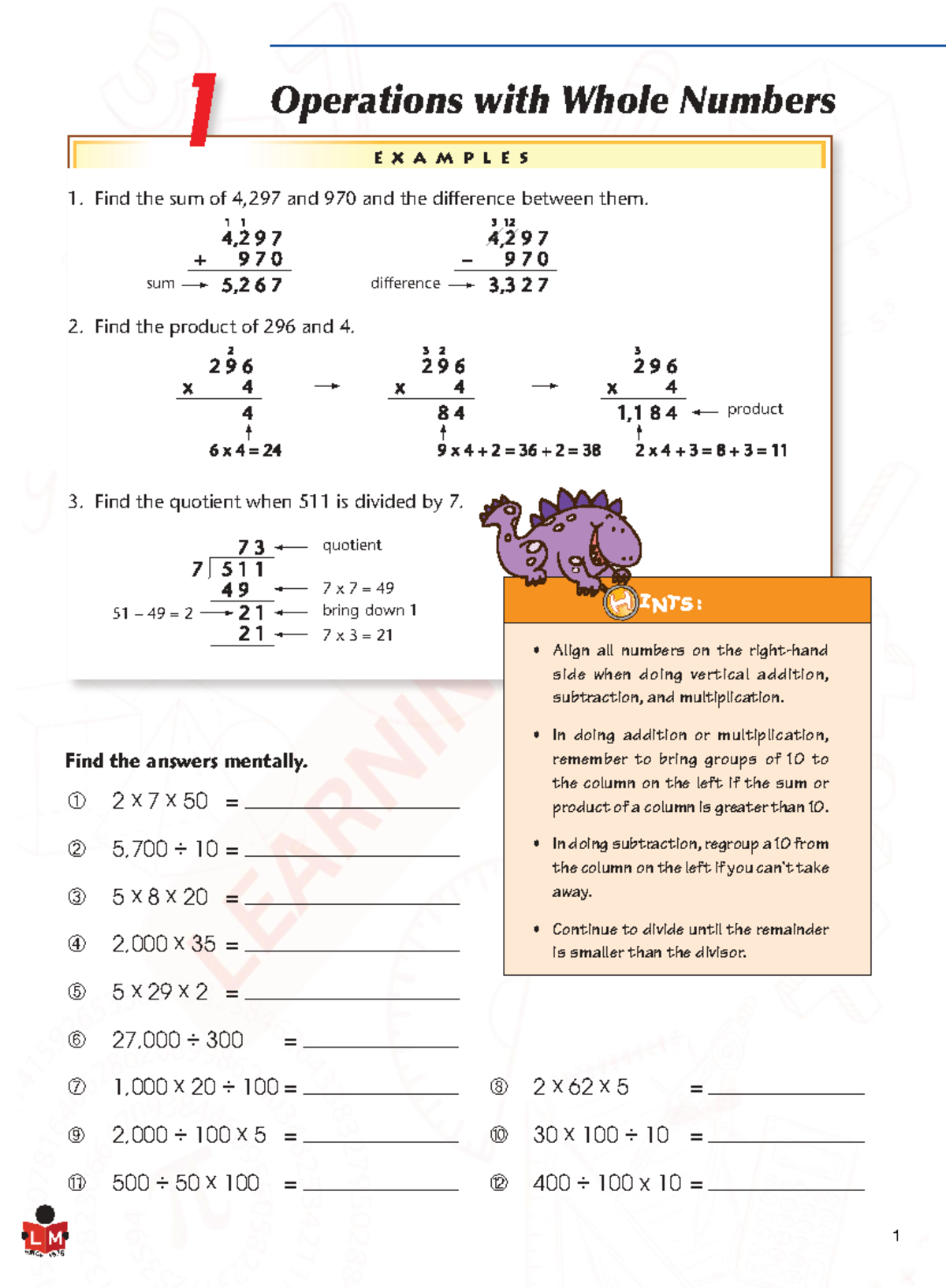 Unit01 - Operations with Whole Numbers: Exam Examples - Studocu