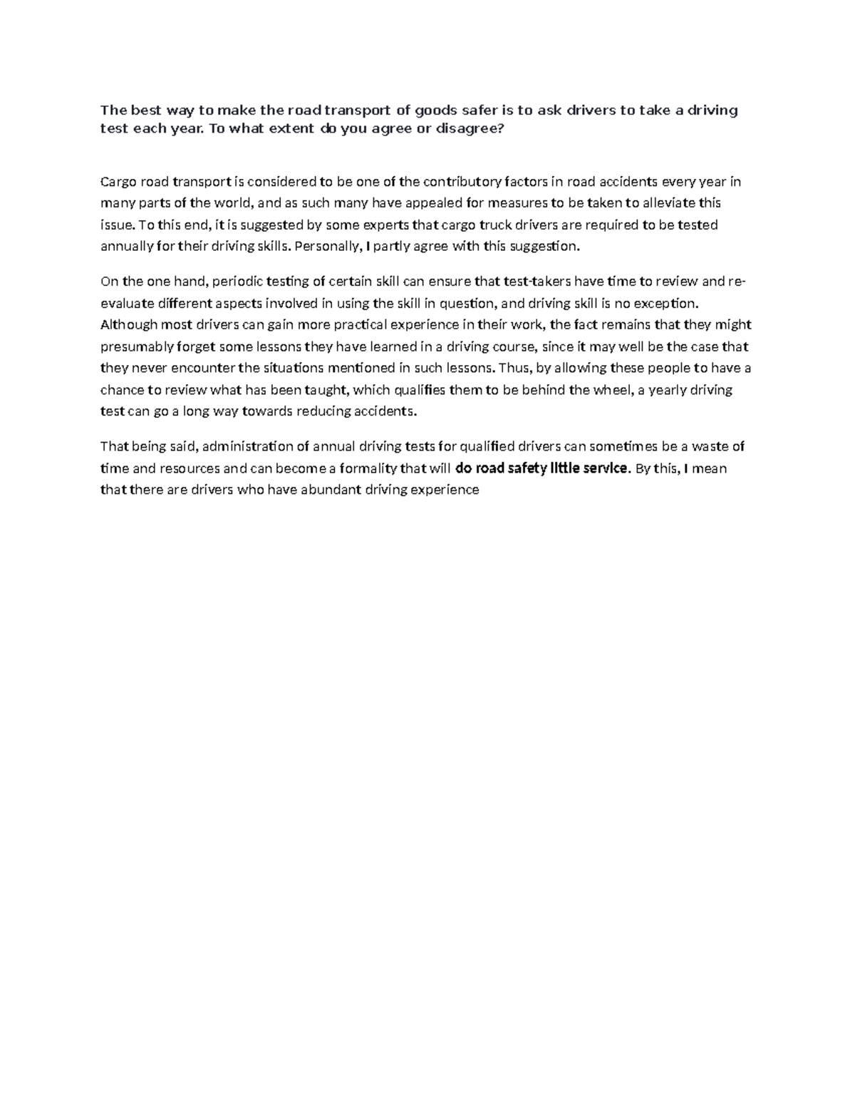 Essay Notes: Evaluating Annual Driving Tests for Cargo Drivers - Studocu