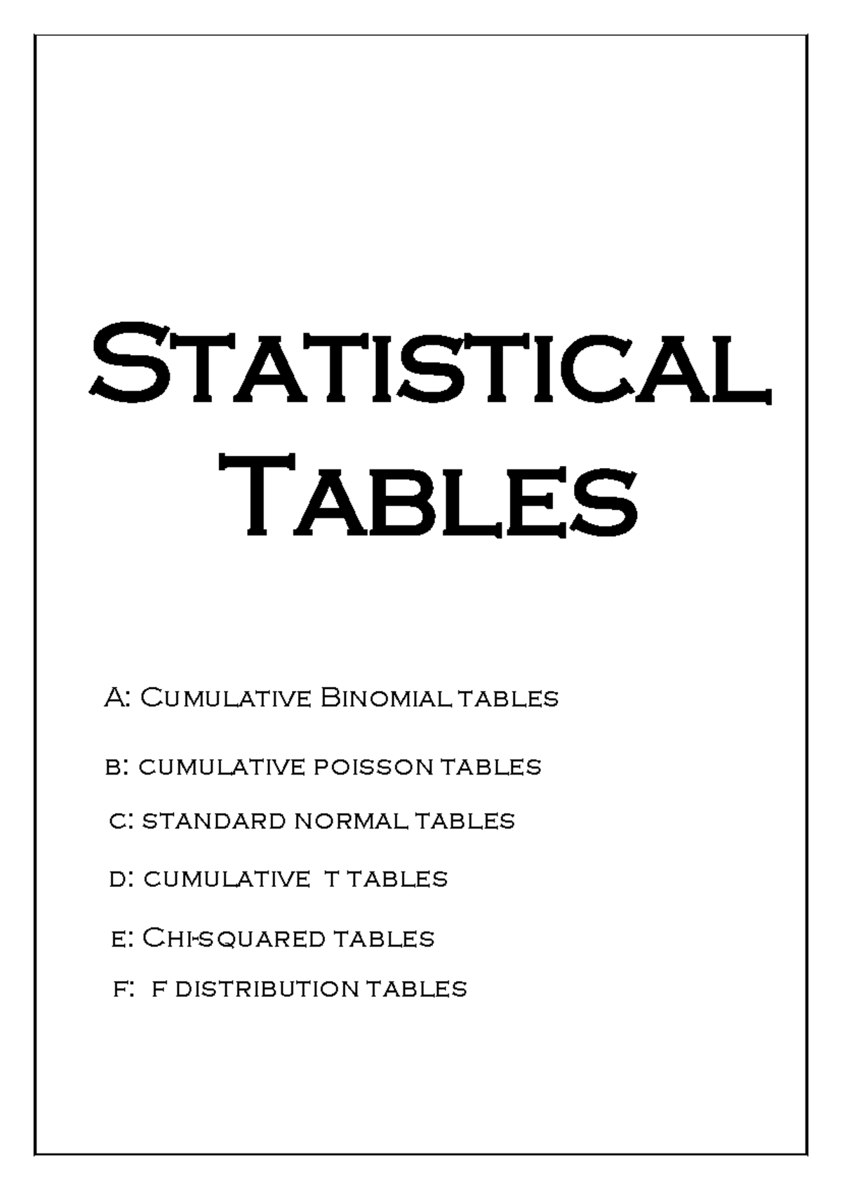Statistical Tables for Data Interpretation: Cumulative Distributions ...