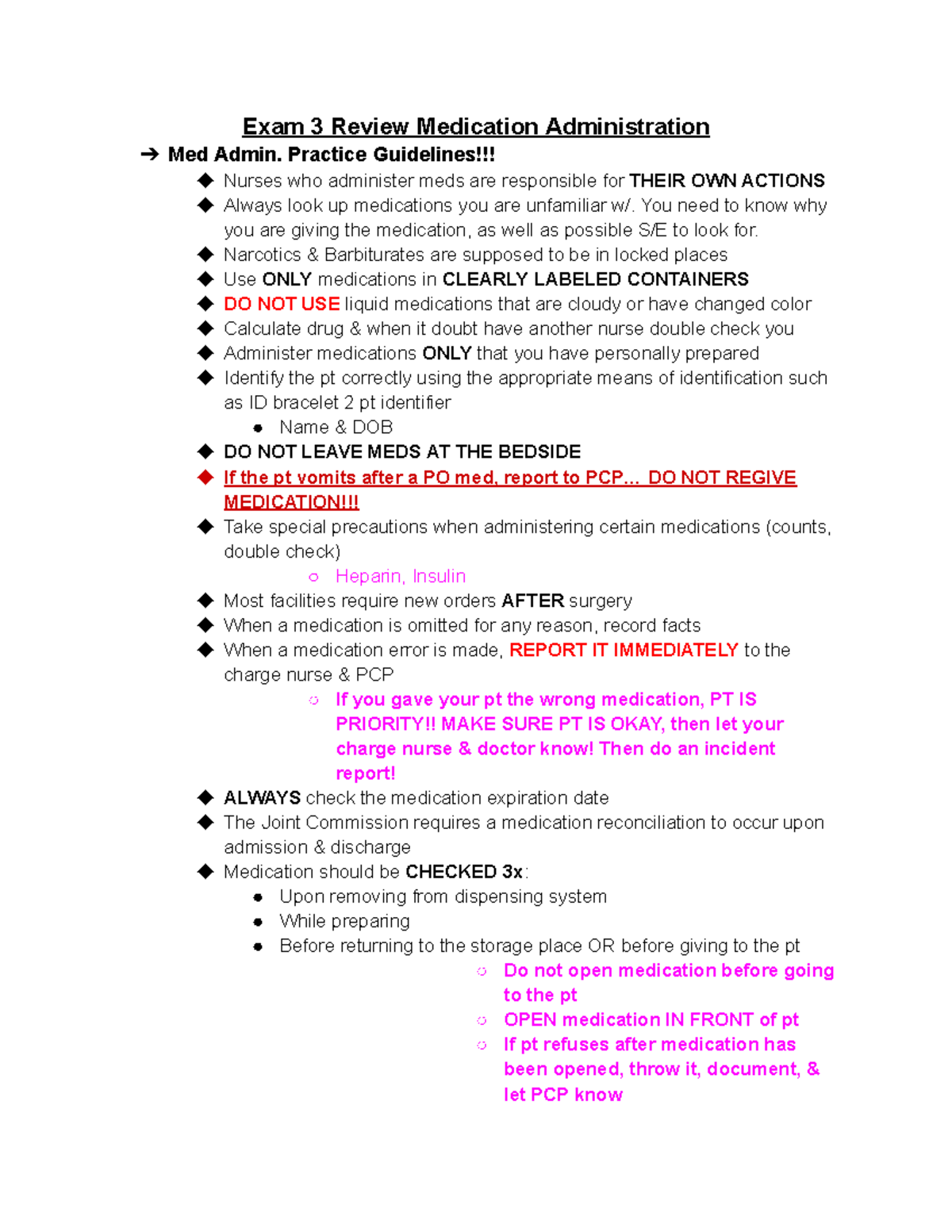 Exam 3 Review: Medication Administration Best Practices for Nurses ...