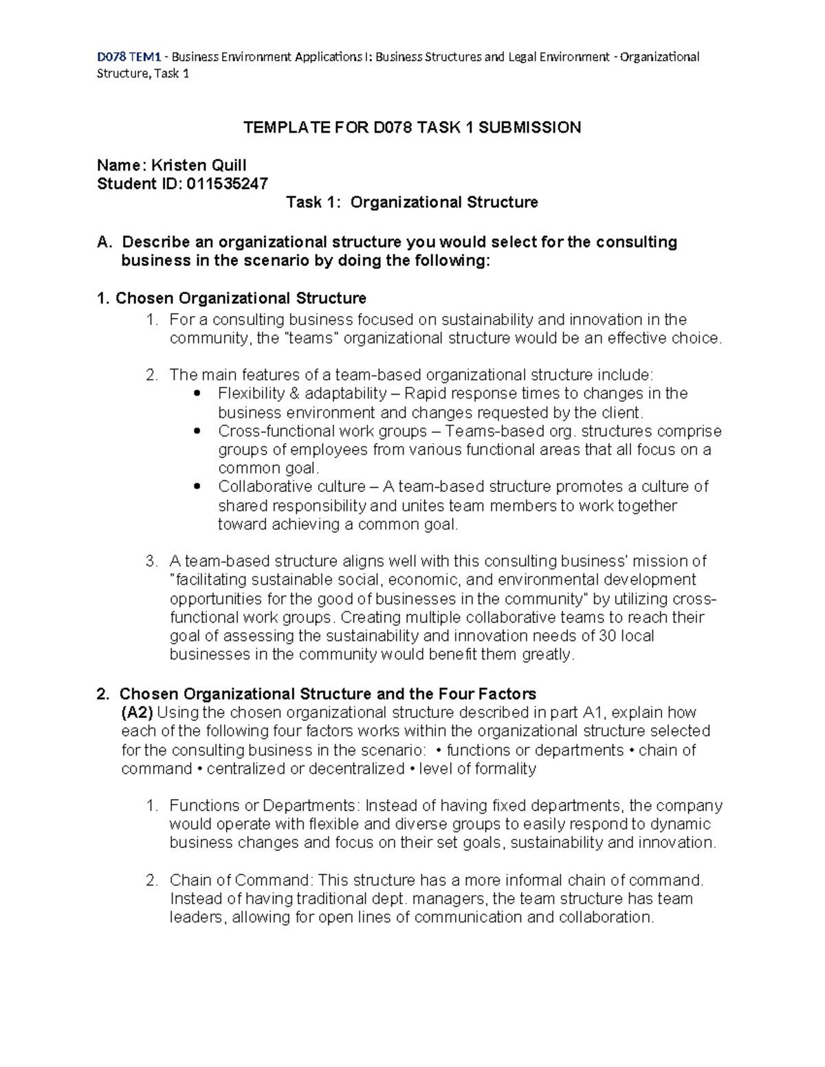 D078 - Task 1 - Task 1 for D078 - Passed - D078 TEM1 - Business ...