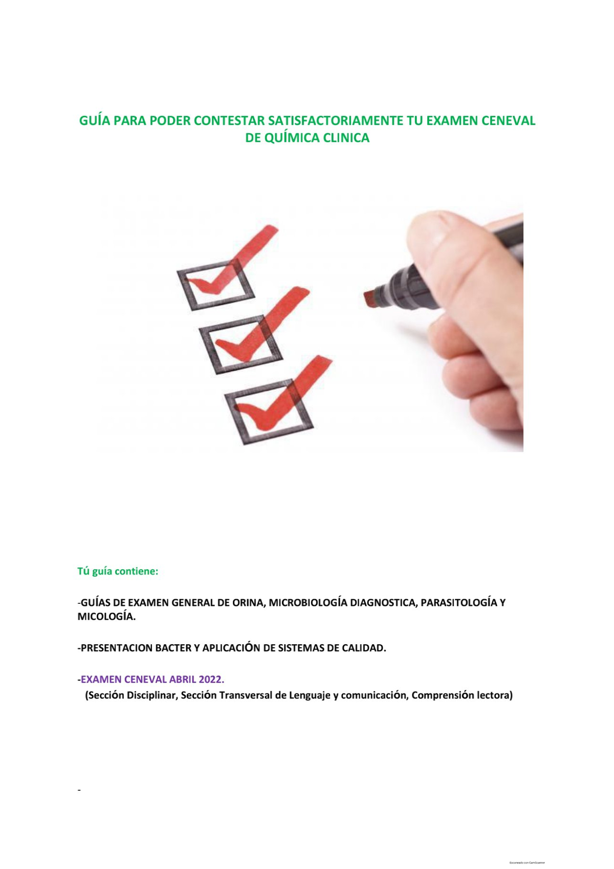 GUÍA PARA EL EXAMEN CENEVAL DE QUÍMICA CLÍNICA - ABRIL 2022 - Document Preview