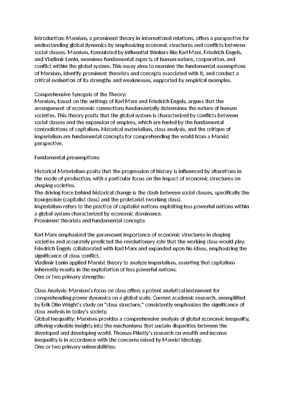 Critical Evaluation of Marxism in International Relations - POL 10002 ...