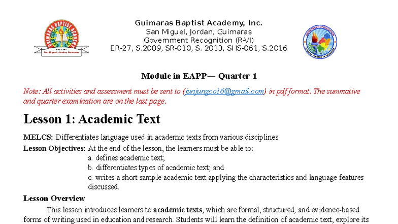 Q1 EAPP - Module: Understanding Academic Texts and Writing Techniques ...