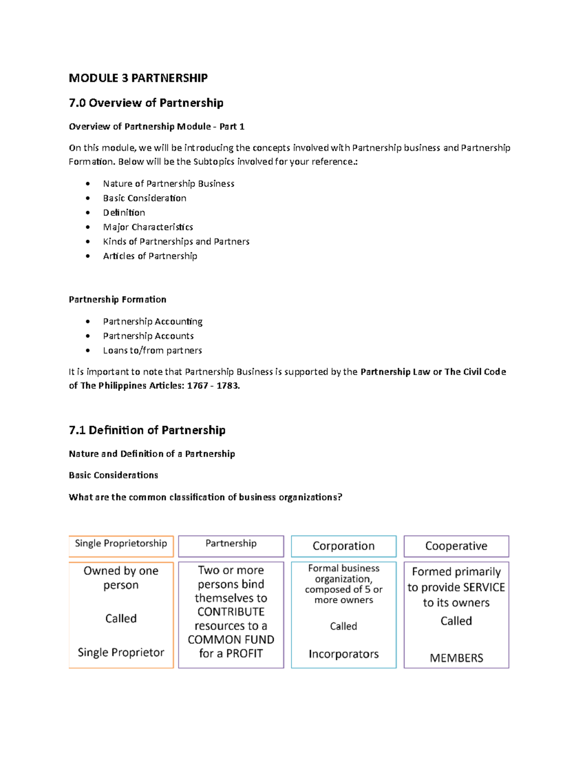 Module 3: Overview of Partnership Concepts and Formation - Studocu