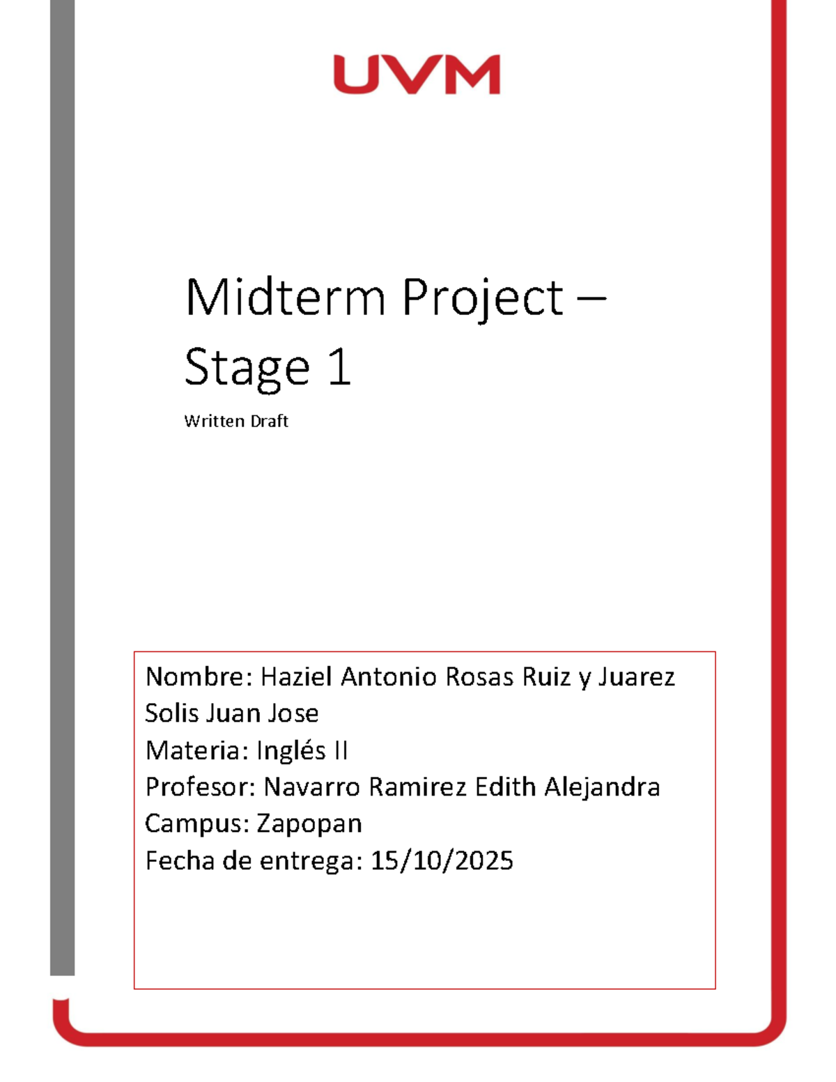 Inglés II Midterm Project – Stage 1 Written Draft - Studocu