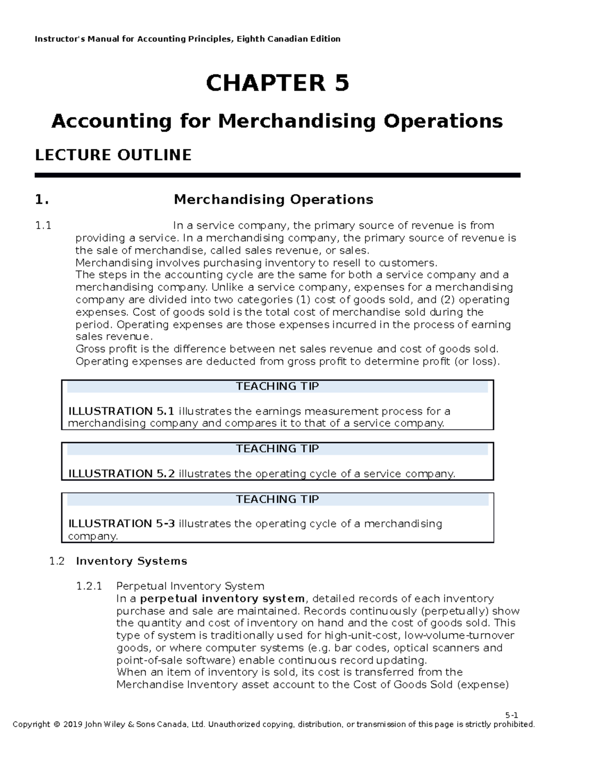 Chapter 5 Notes: Accounting for Merchandising Operations (ACCT101 ...