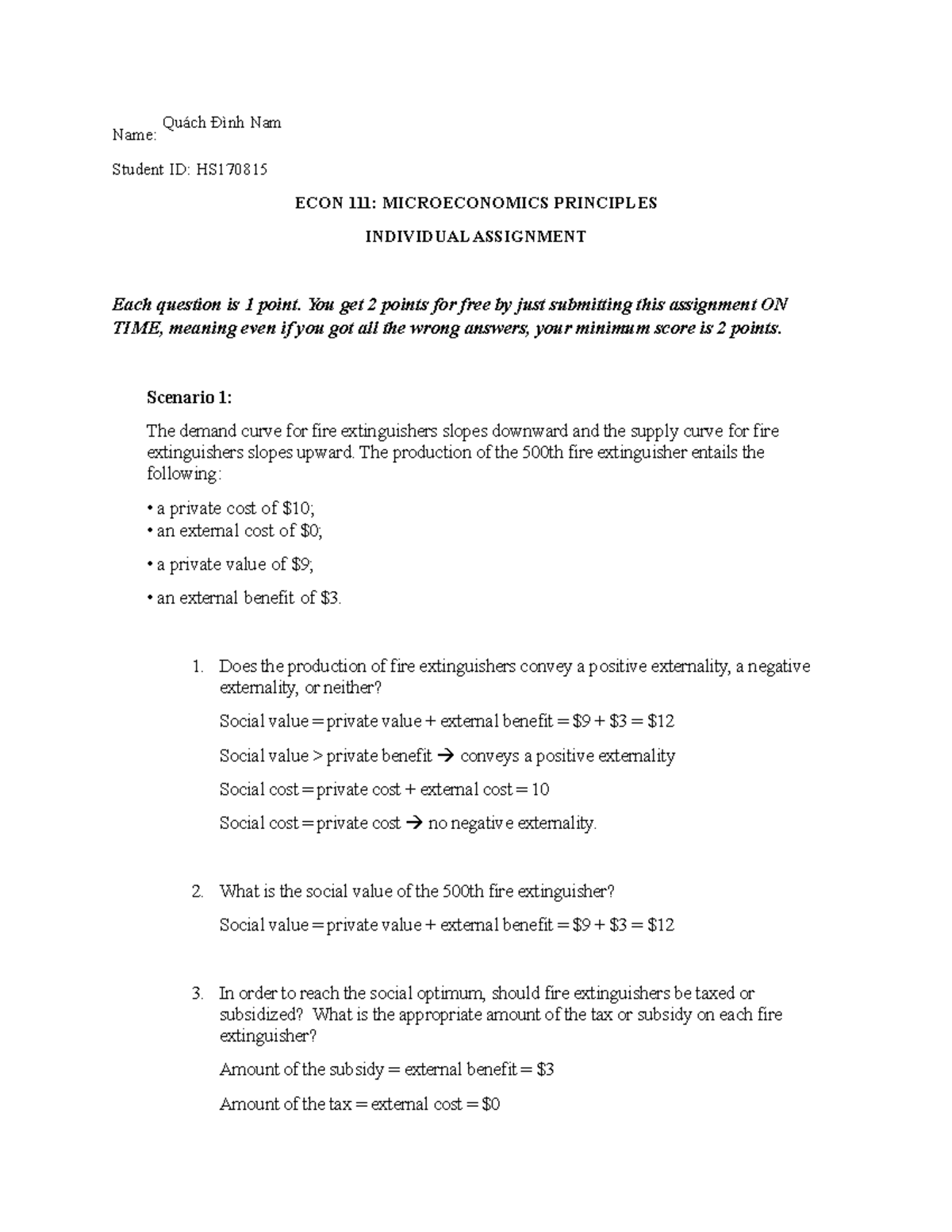 ECON 111 Individual Assignment 3: Microeconomics Principles Analysis ...