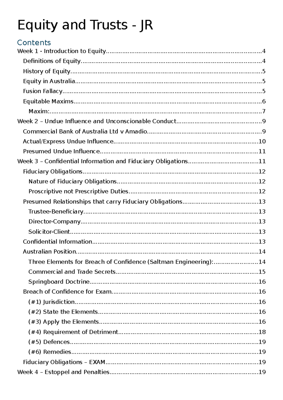 Equity and Trusts (LAW123) Semester Notes: Key Concepts and Cases - Studocu