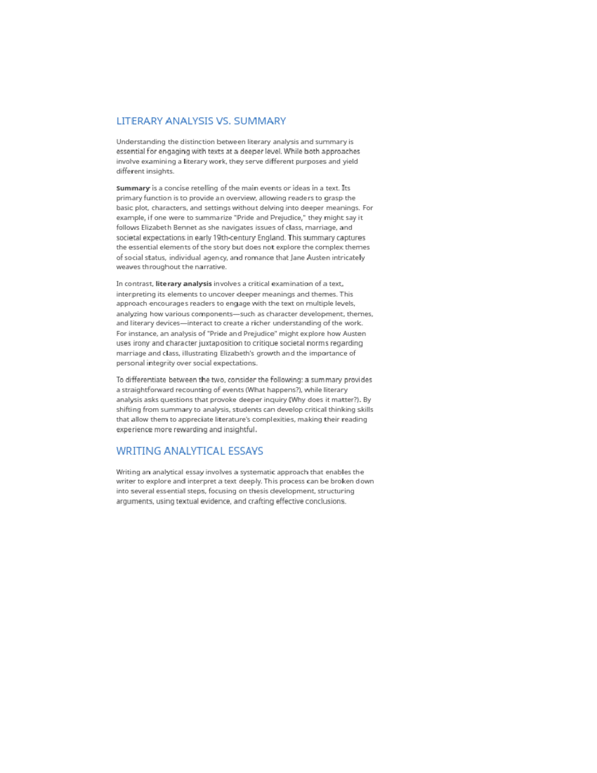 Literary analysis 10 - Resource - LITERARY ANALYSIS VS. SUMMARY ...