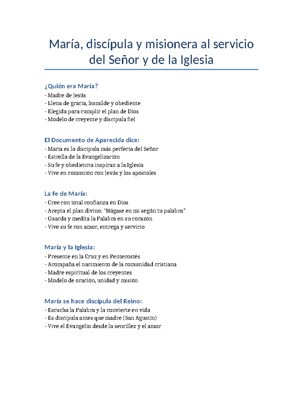 María: Discípula y Misionera en el Servicio del Señor y la Iglesia ...