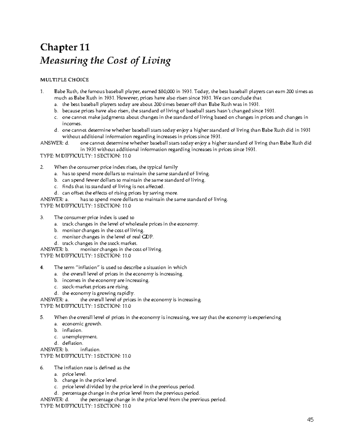 Macro 11: Measuring the Cost of Living - Chapter Review and MCQs - Studocu