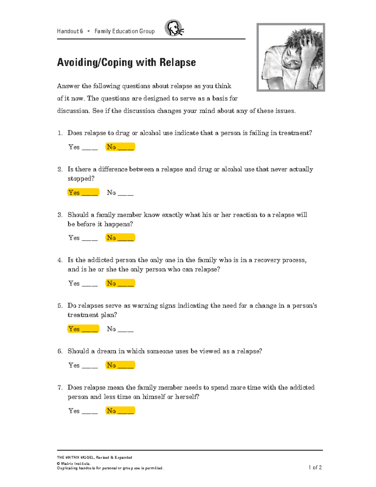 Handout 6: Family Education Group on Relapse Discussion Questions - Studocu