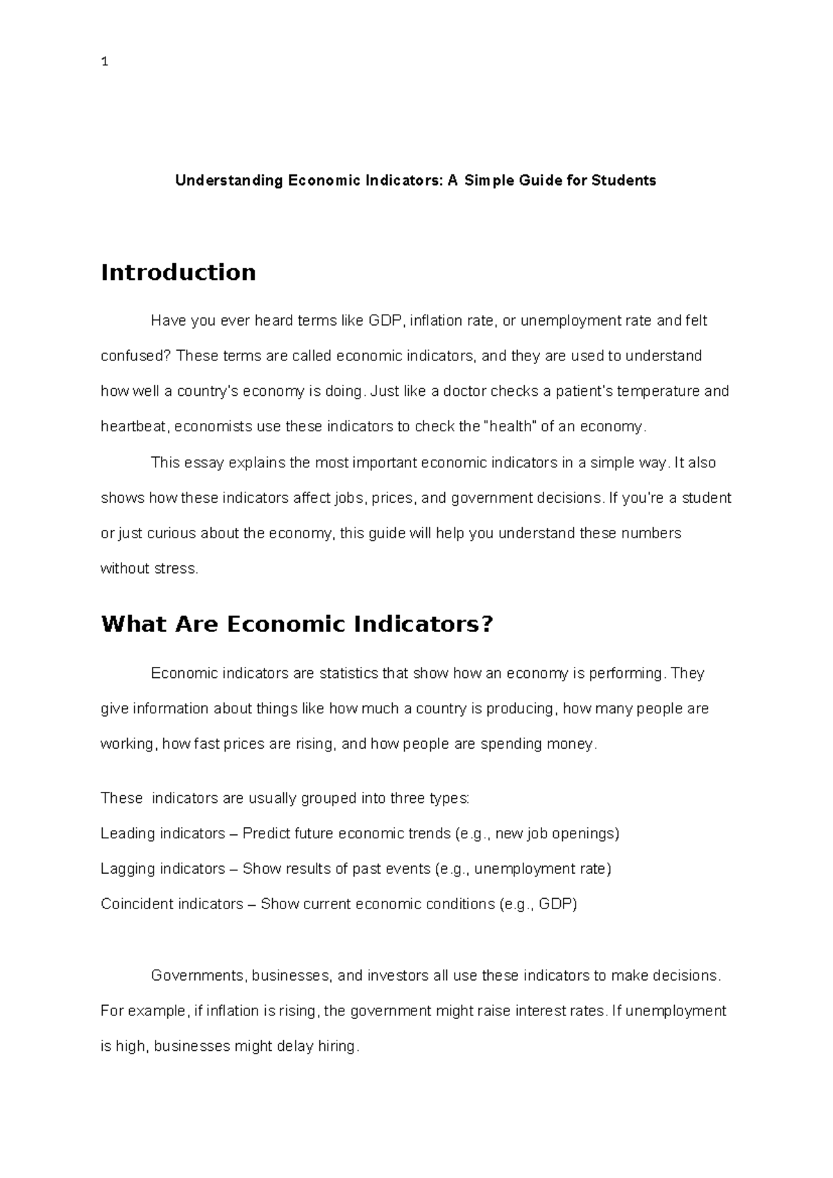 Understanding Economic Indicators: A Student's Guide (ECO 101) - Studocu