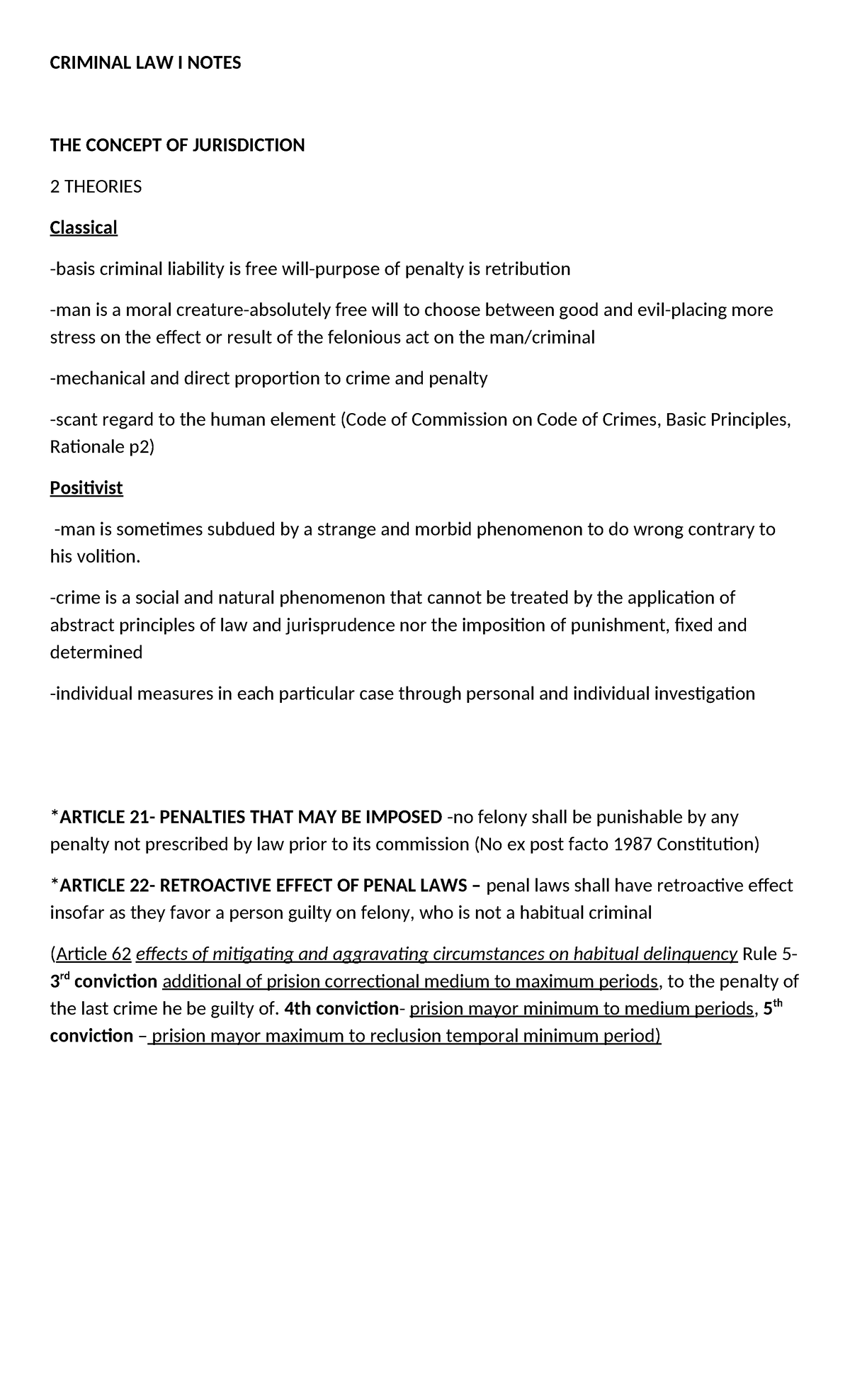 CRIMINAL LAW I NOTES: JURISDICTION AND LIABILITY THEORIES - Studocu