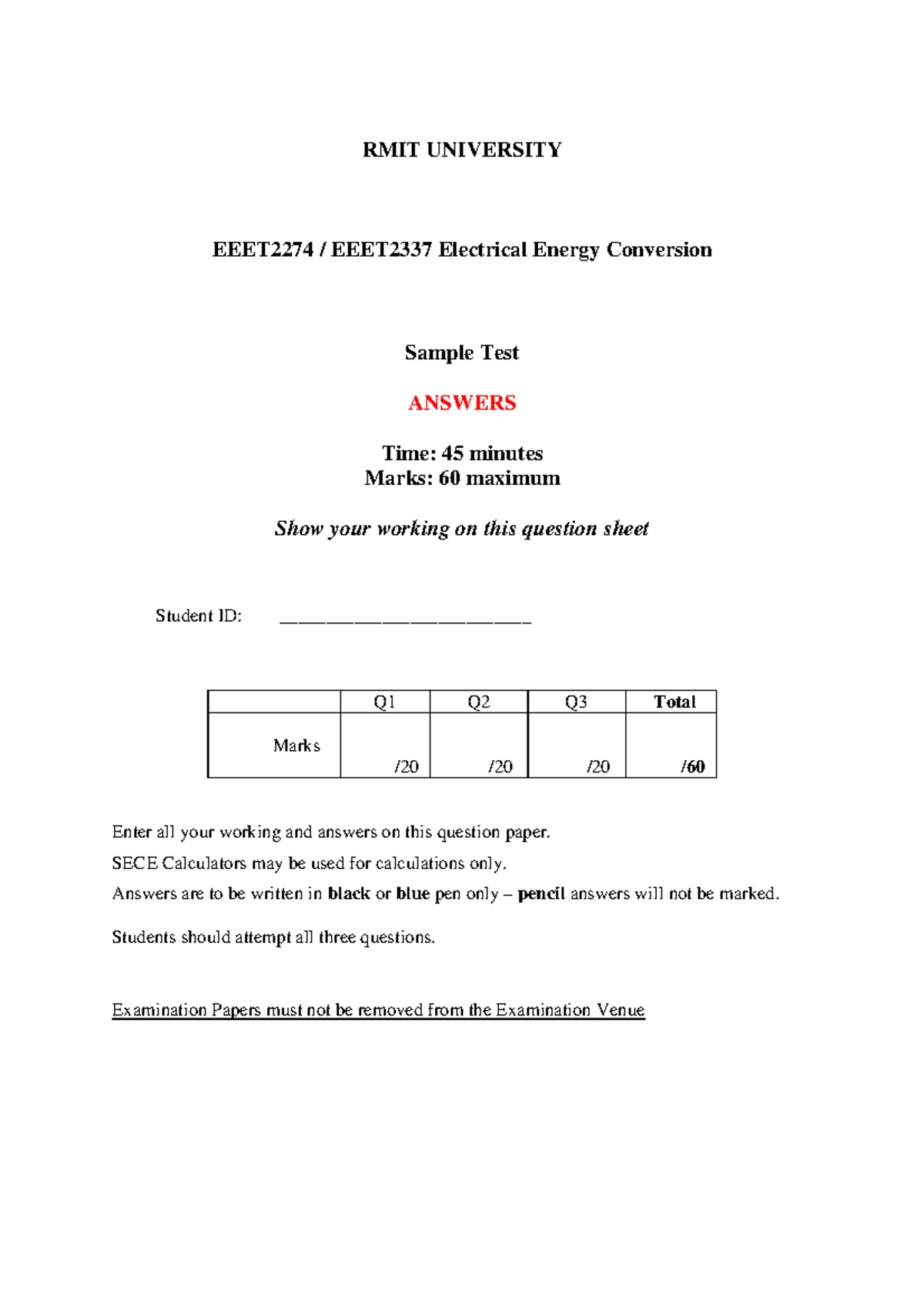 EEET2274/EEET2337 Sample Test Answers & Solutions - Studocu