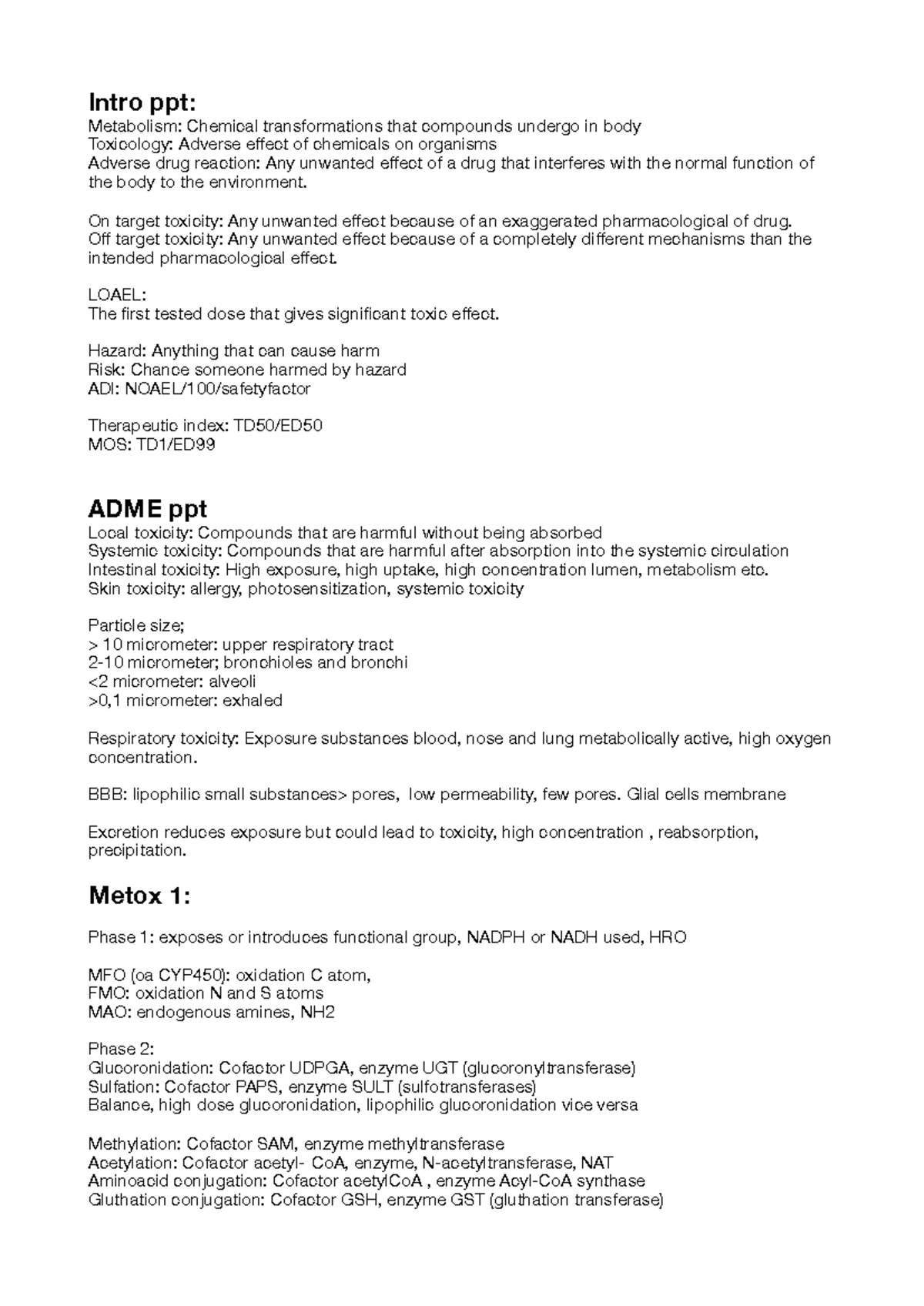 Samenvatting Toxicologie en Metabolisme - Metox Suc6 Notes - Studeersnel