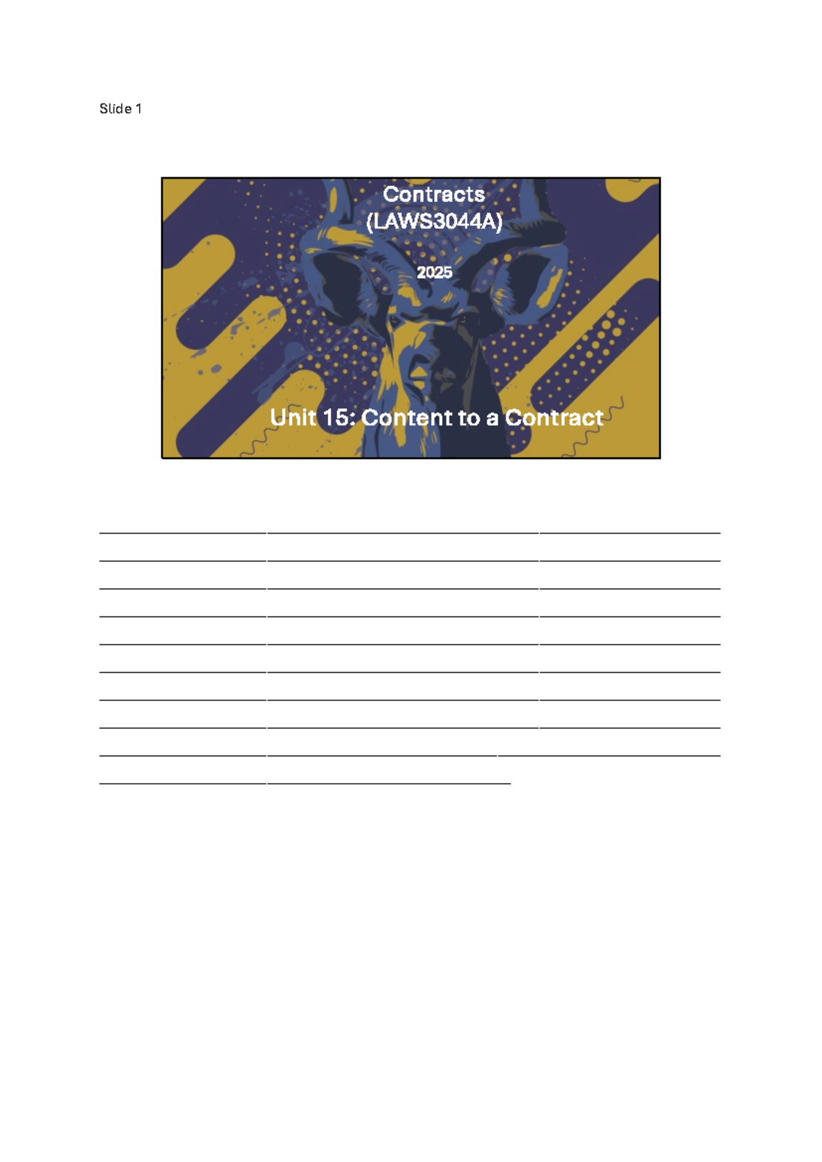 Unit 15: Contents of a Contract (LAWS3044A) - Lecture Slides - Studocu