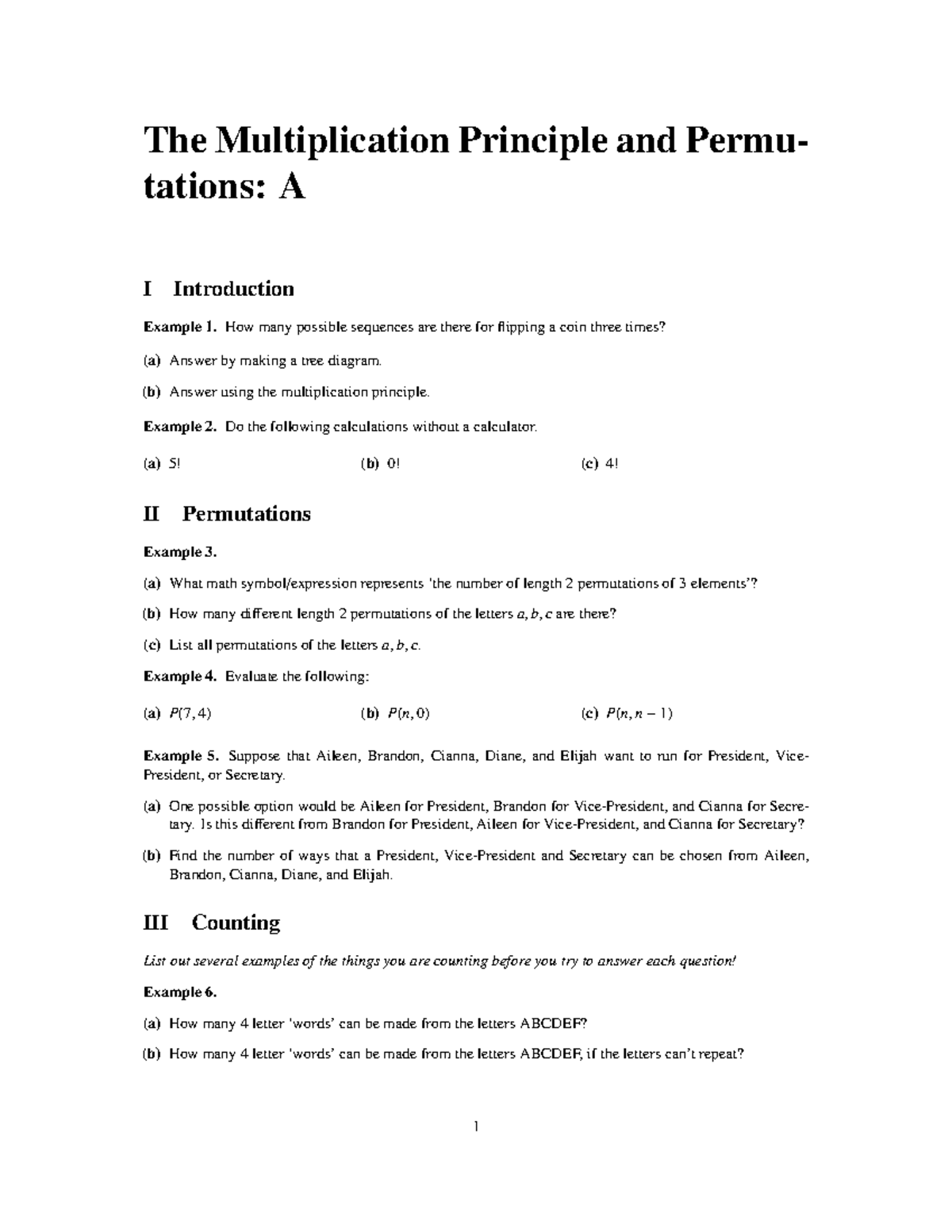Final Exam Review: Multiplication Principle & Permutations (Math 101 ...