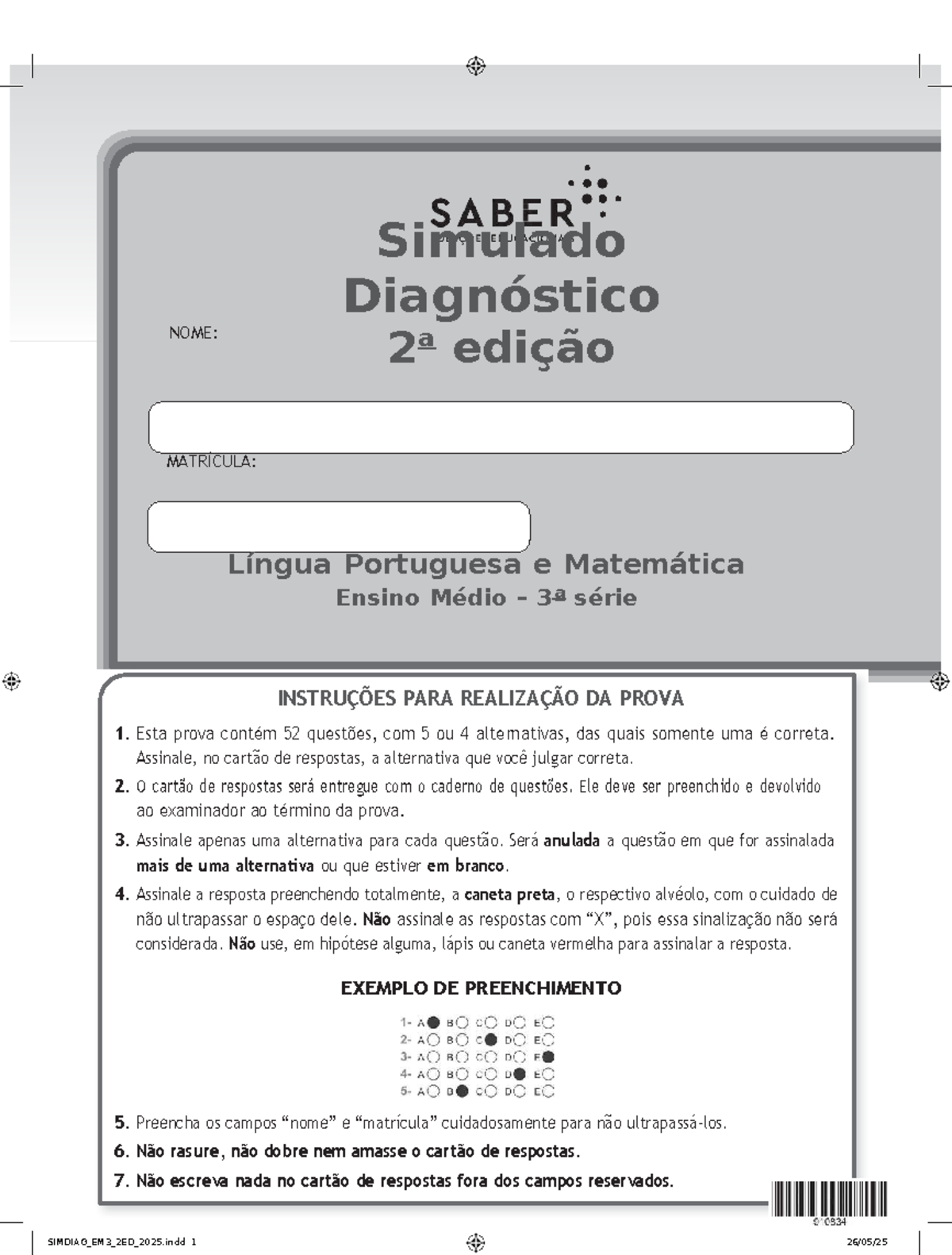 Simulado Diagnóstico 2a Edição - Língua Portuguesa e Matemática 3ª ...